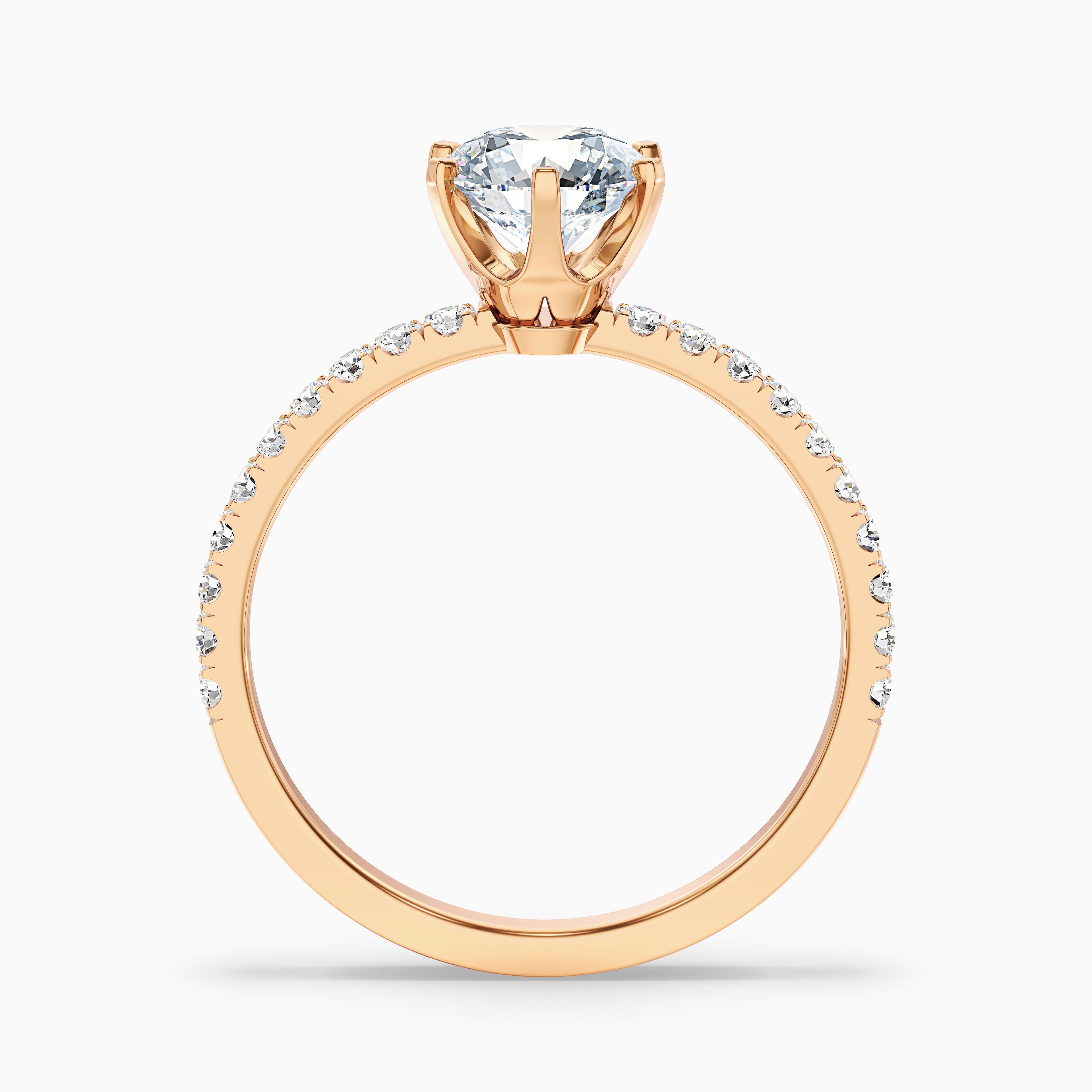 Olive 5 Carat Round Side Stone Pave Lab Grown Diamond Ring in 10k White Gold