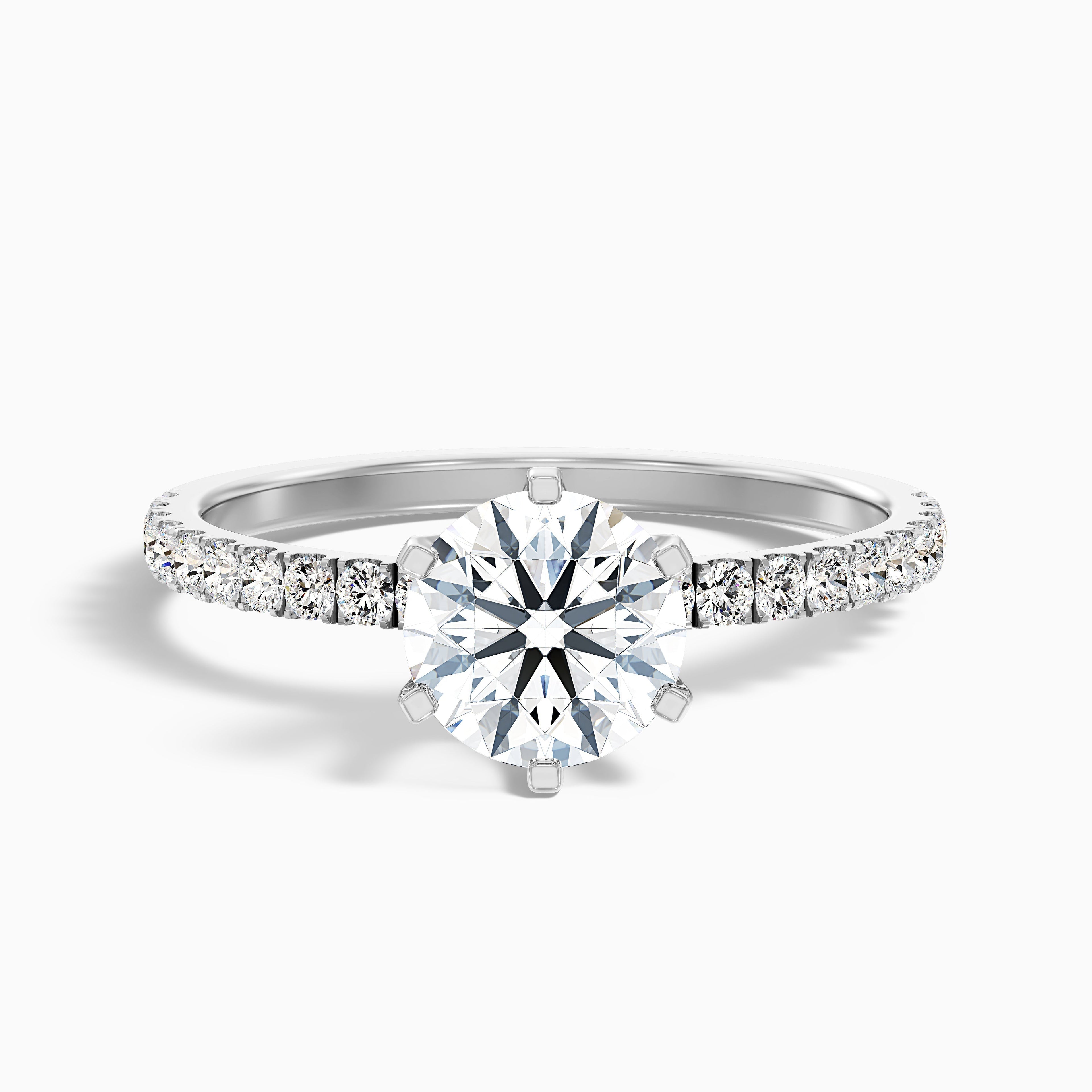 Olive 2.5 Carat Round Side Stone Pave Lab Grown Diamond Ring in 18k Yellow Gold DestGlow