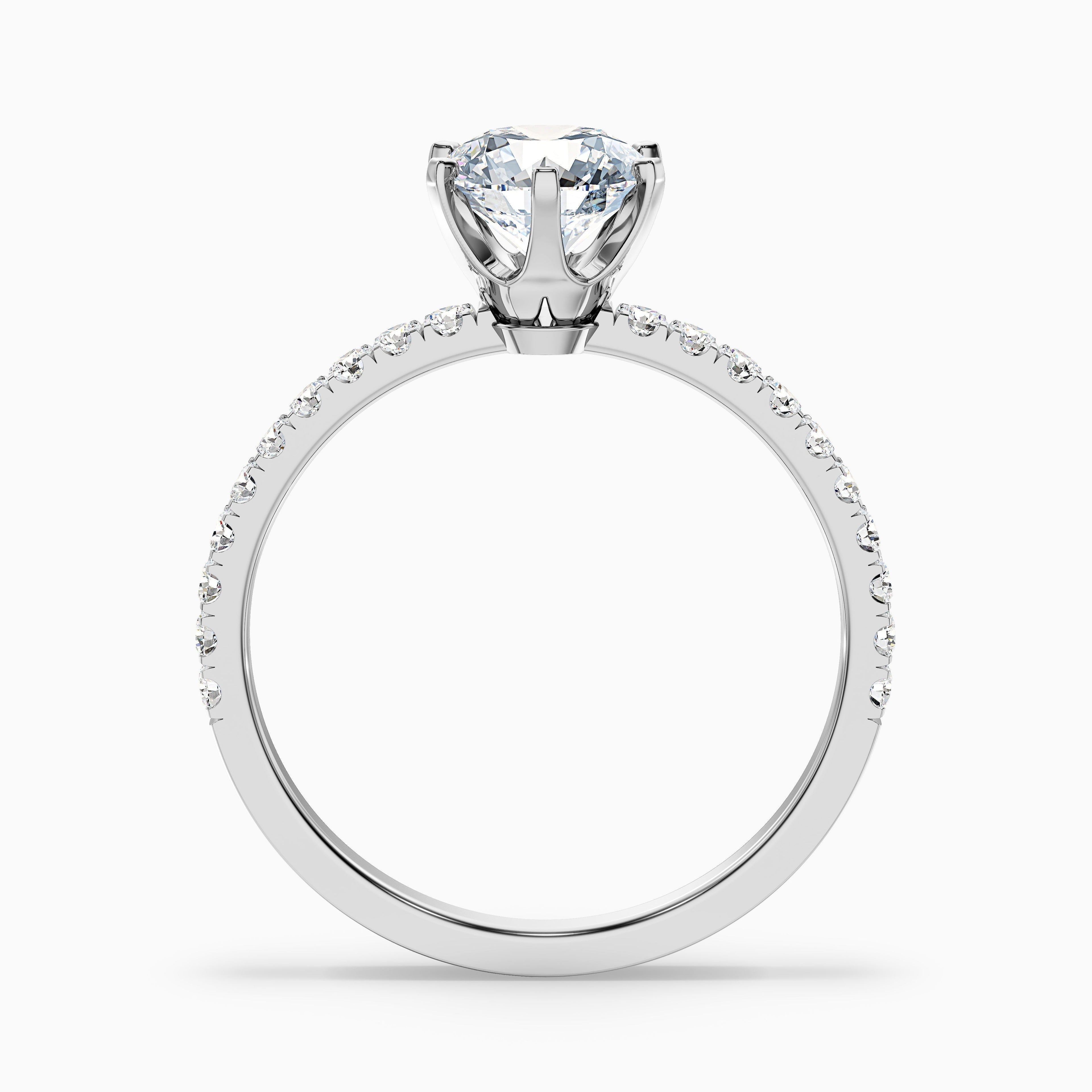 Lyra 2.5 Carat Round Side Stone Pave Moissanite Engagement Ring in 925 Sterling Silver