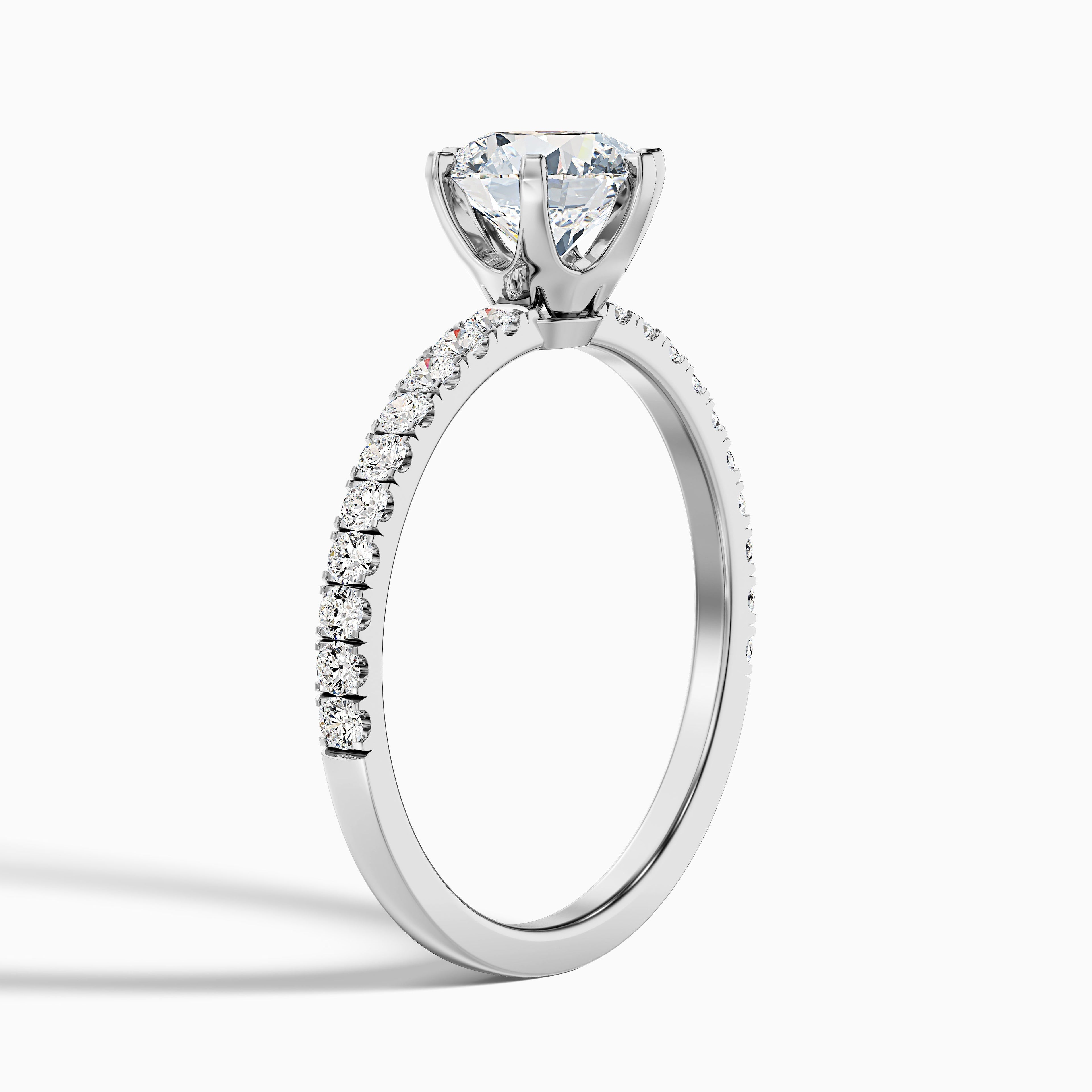 Lyra 2 Carat Round Side Stone Pave Moissanite Engagement Ring in 10k White Gold