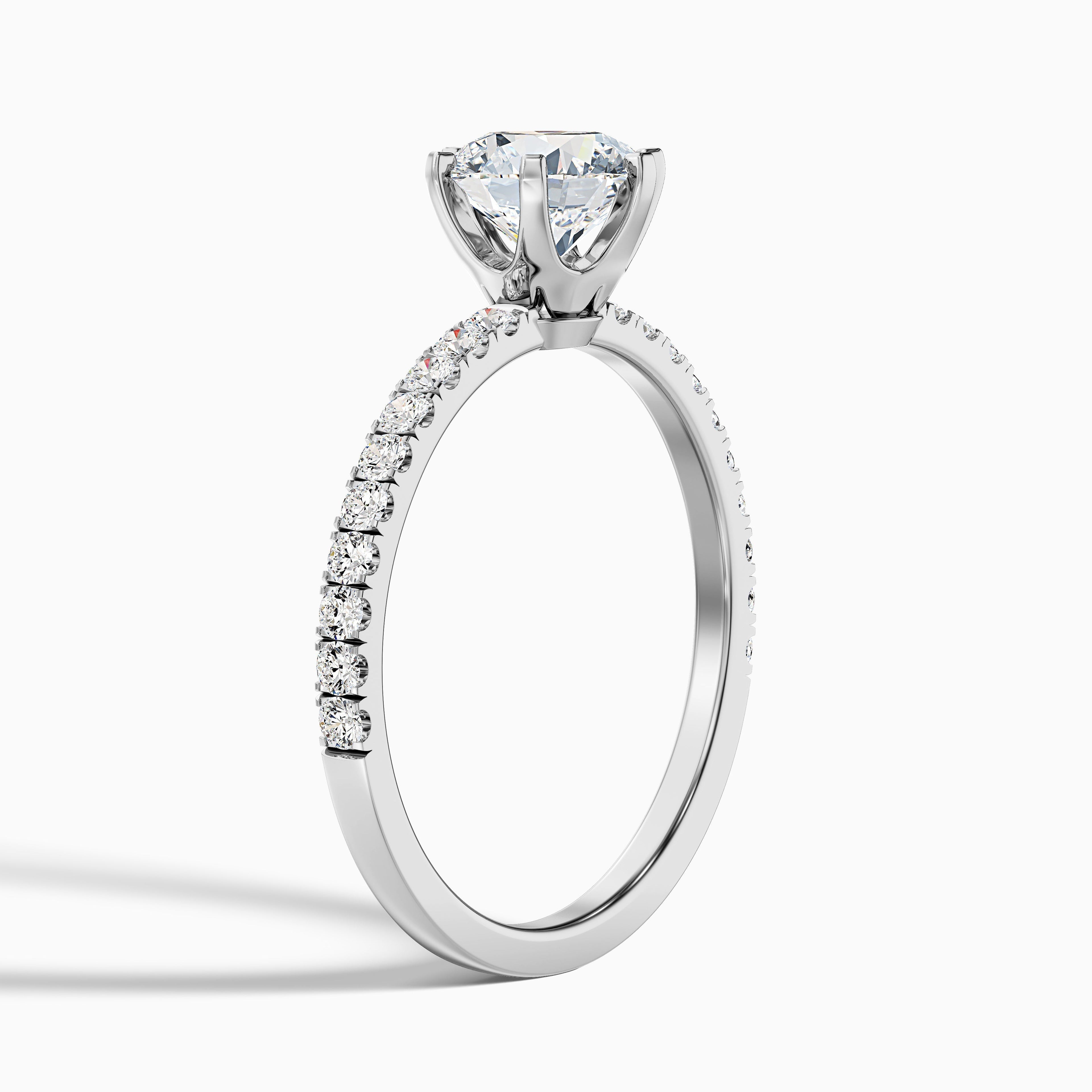 Olive 5 Carat Round Side Stone Pave Lab Grown Diamond Ring in 18k Rose Gold