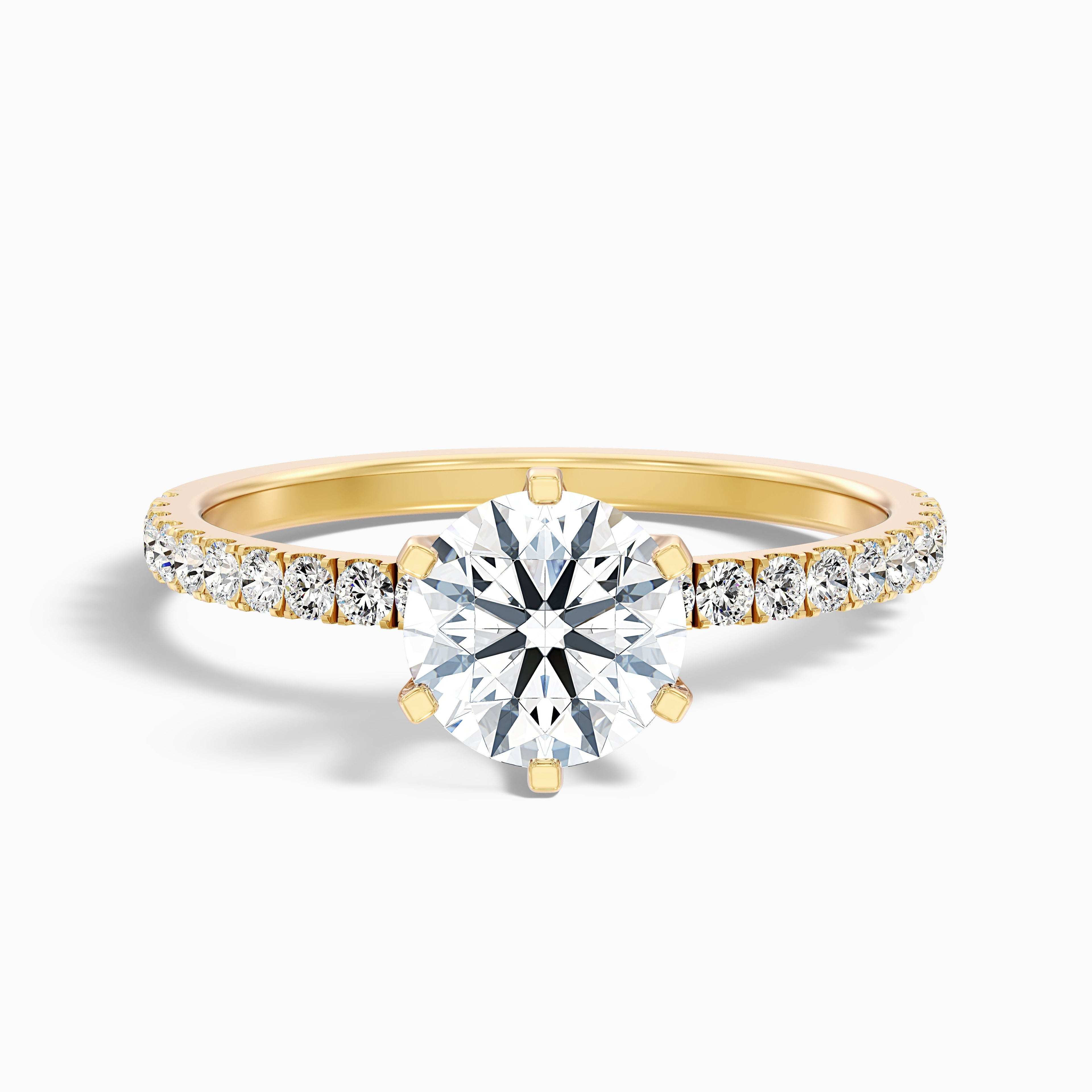 Olive 5 Carat Round Side Stone Pave Lab Grown Diamond Ring in 14k Yellow Gold