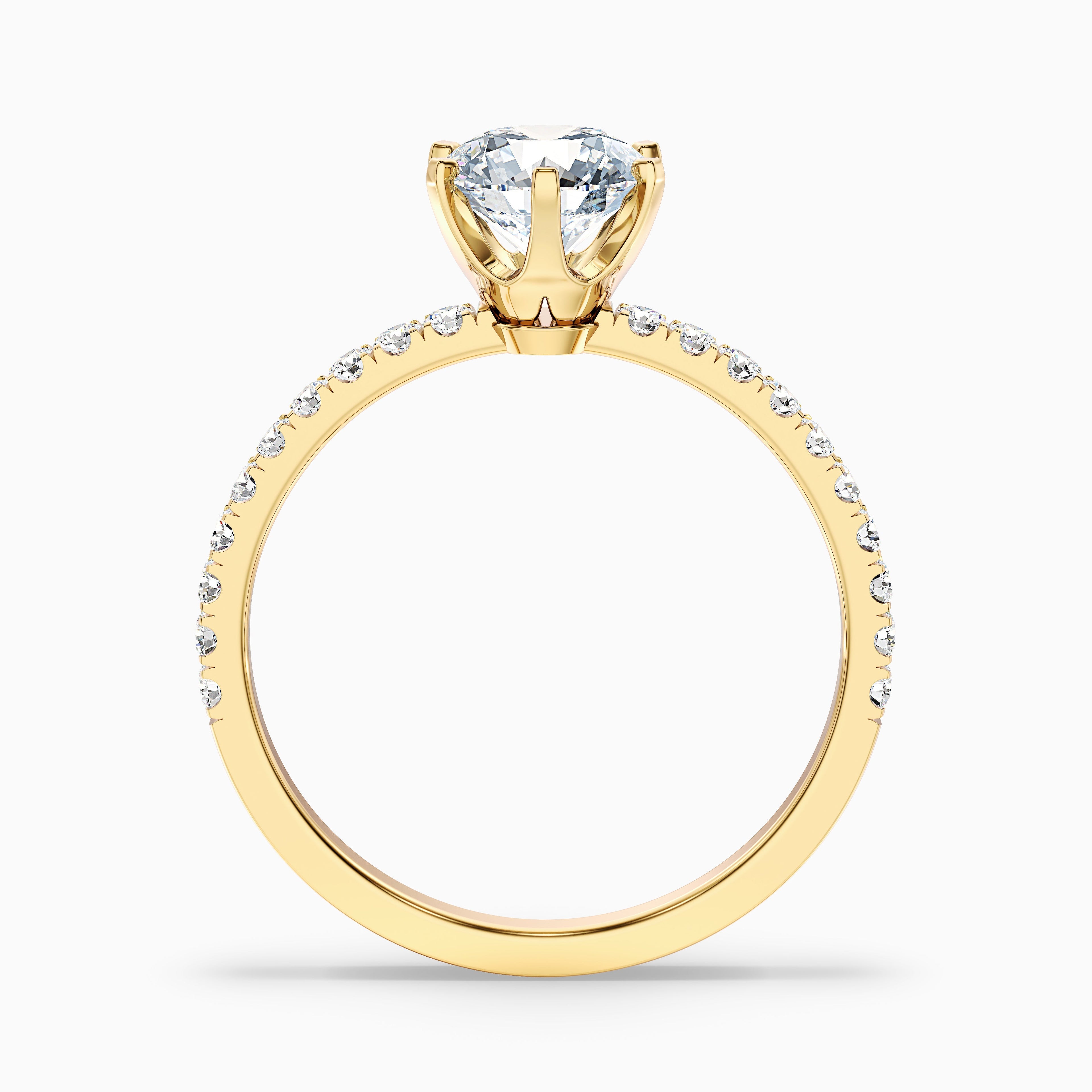 Olive 3.5 Carat Round Side Stone Pave Lab Grown Diamond Ring in 14k Yellow Gold