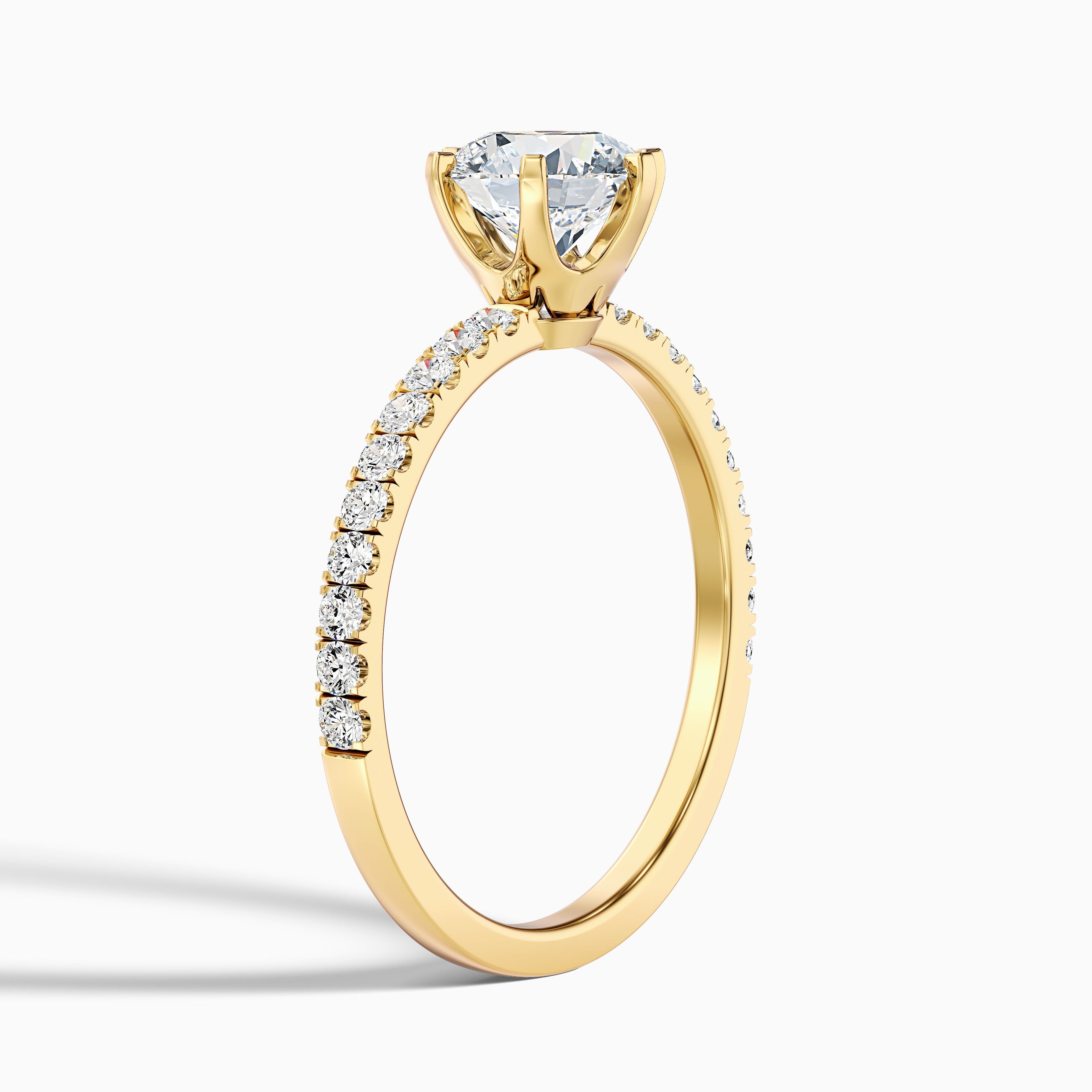 Olive 3.5 Carat Round Side Stone Pave Lab Grown Diamond Ring in 18k Yellow Gold