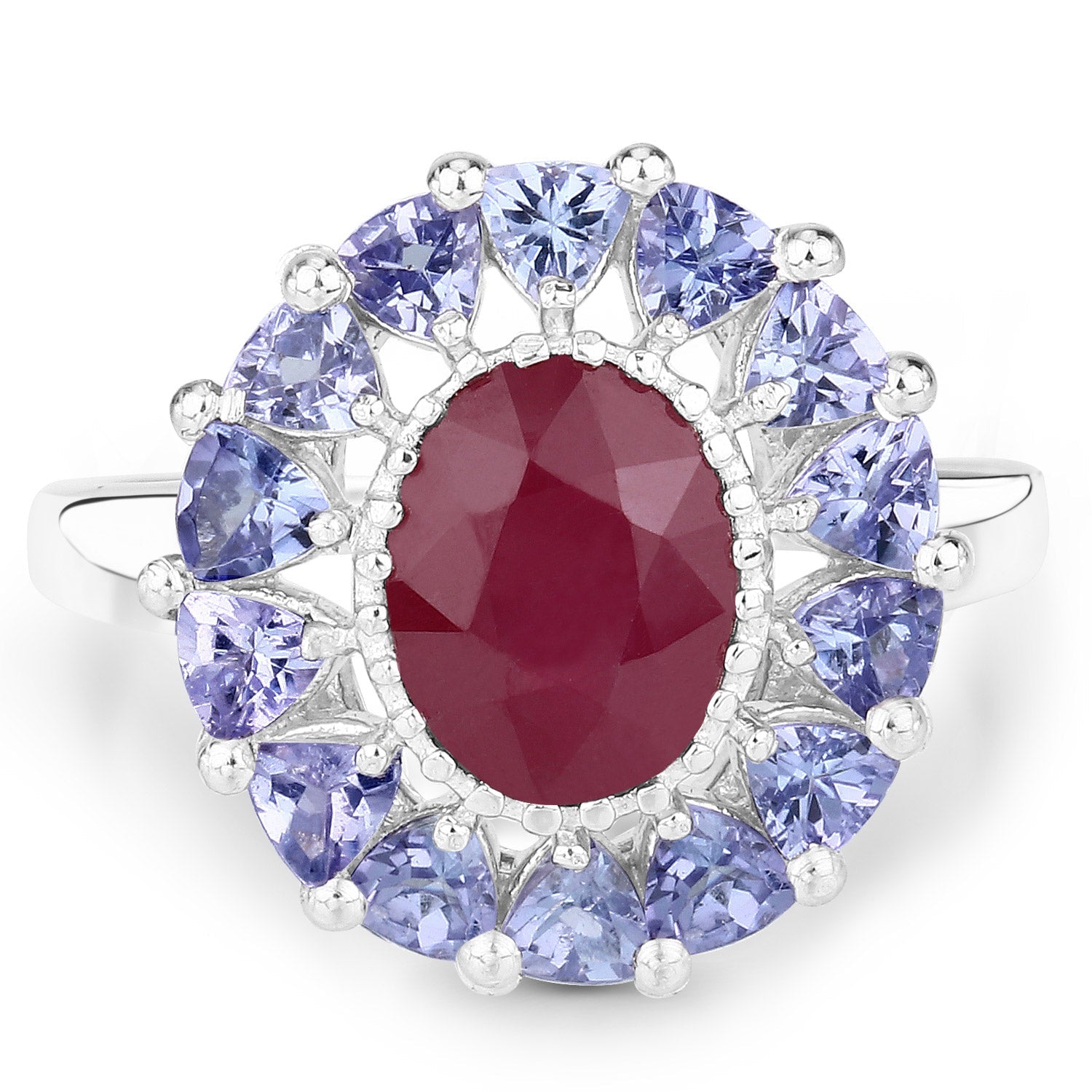 3.70 Carat Glass Filled Ruby and Tanzanite .925 Sterling Silver Ring by Bids.com