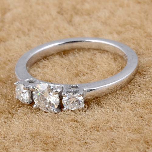 White Moissanite 3-Stone Ring Sterling Silver - Lab Grown Diamond Alternative Engagement Ring