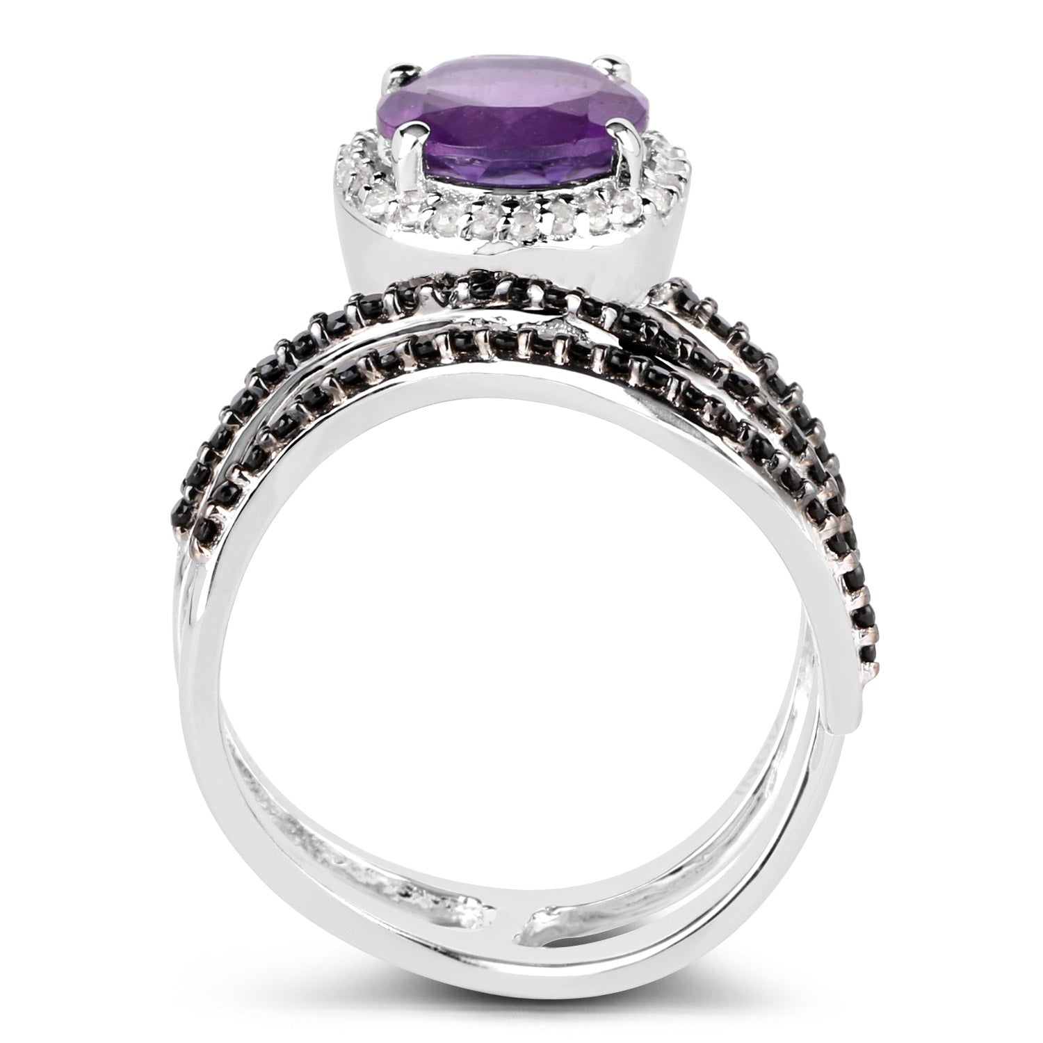 2.31 Carat Genuine Amethyst, Black Spinel and White Diamond .925 Sterling Silver Ring by Bids.com