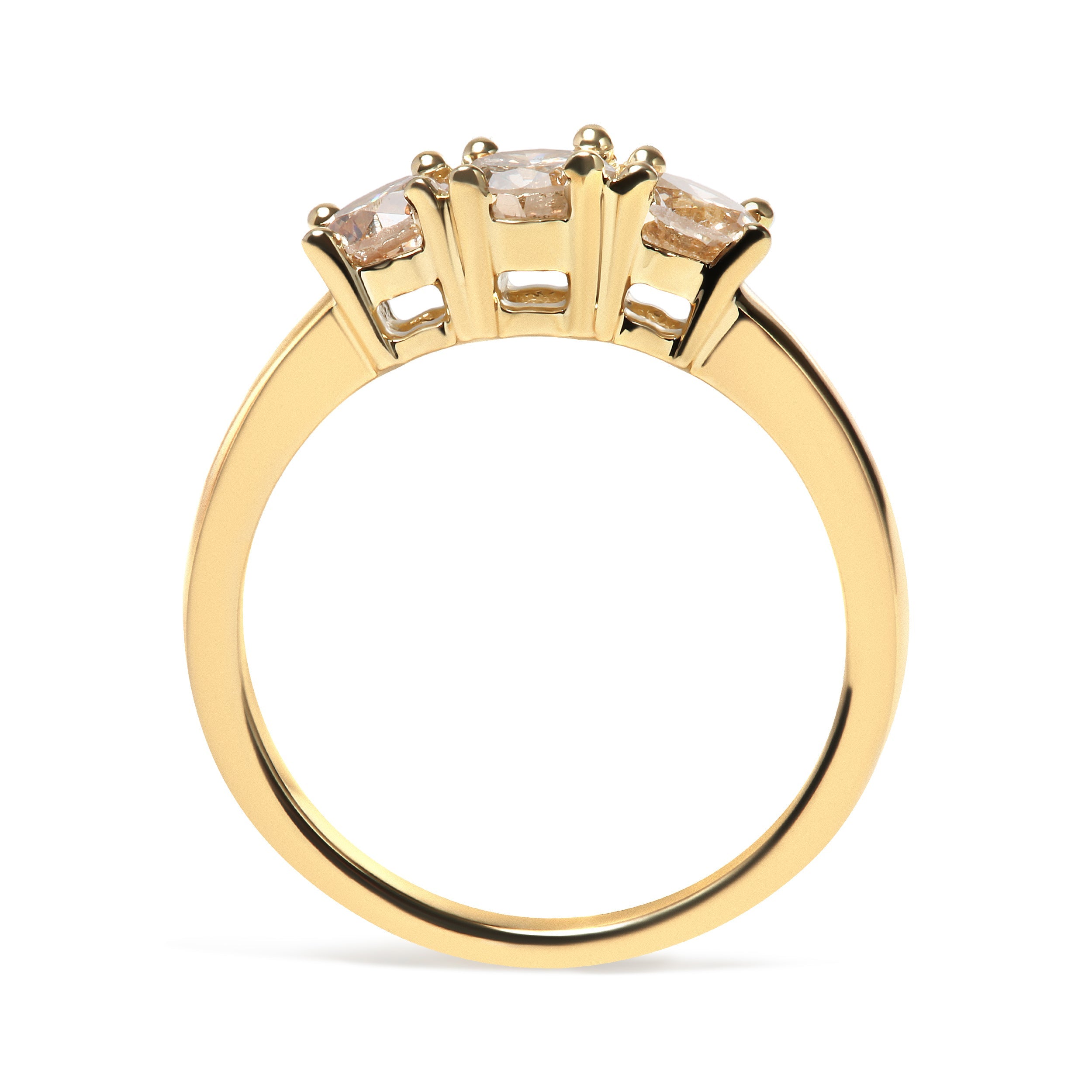 10K Yellow Gold 1.00 Cttw Champagne Diamond 3-Stone Band Ring (J-K Color, I1-I2 Clarity) - Size 7 by Bids.com