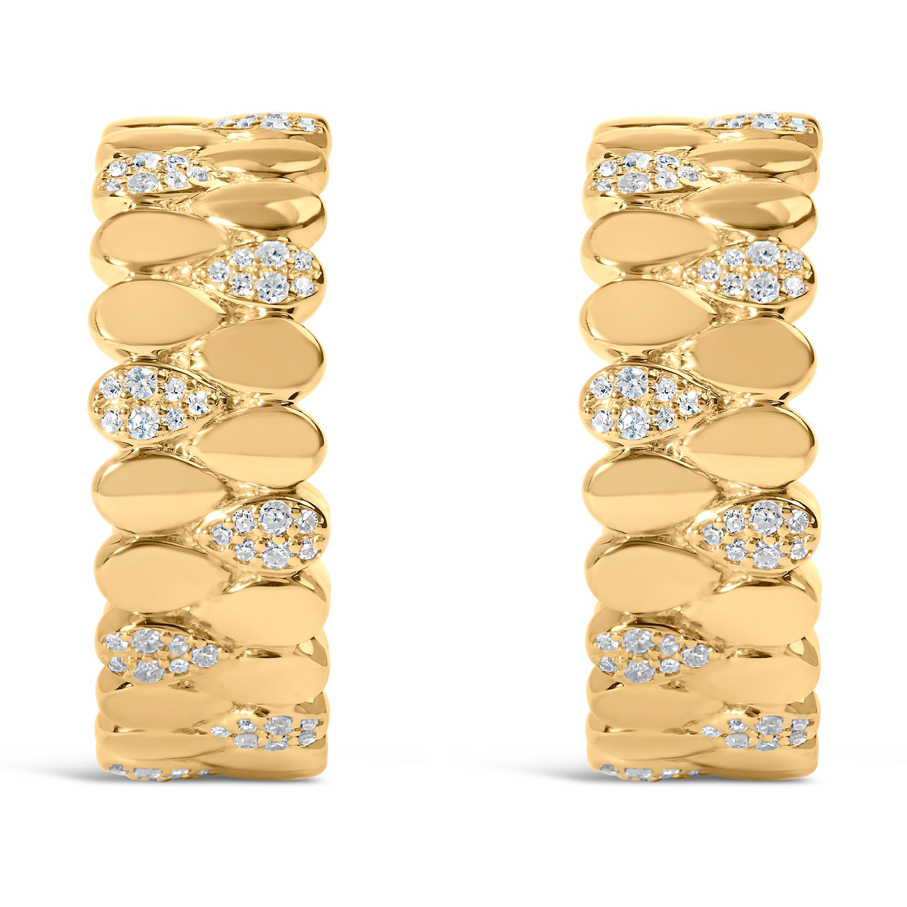 14K Yellow Gold Plated .925 Sterling Silver 3/8 Cttw Diamond Pave Pear Link J Hoop Earrings (H-I Color, I1-I2 Clarity) by Bids.com