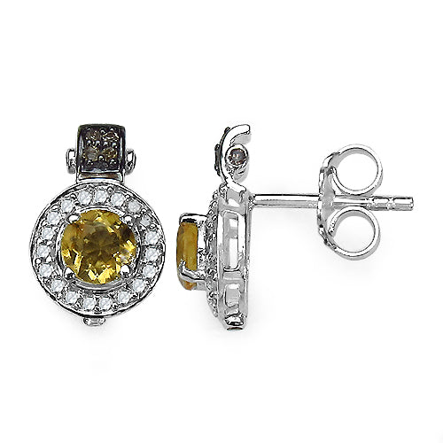 1.00 Carat Genuine Citrine and 0.31 ct.t.w Genuine Diamond Accents Sterling Silver Earrings by Bids.com