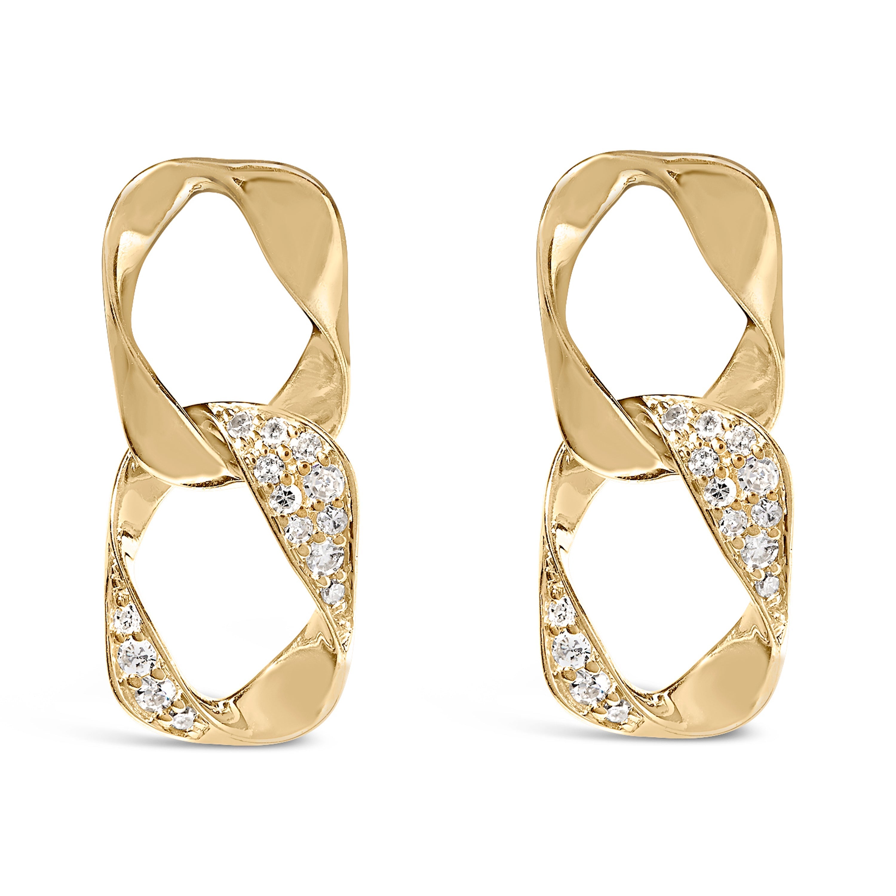 14K Yellow Gold Plated .925 Sterling Silver Open Link 1/5 Cttw Diamond Drop Earrings (H-I Color, I1-I2 Clarity) DestGlow