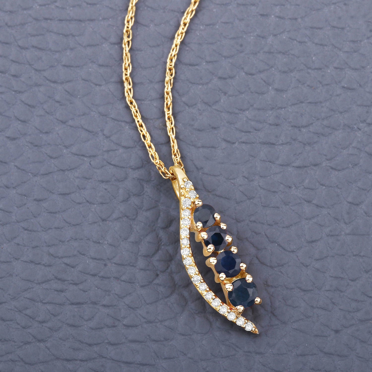 0.40 Carat Genuine Blue Sapphire and White Diamond 14K Yellow Gold Pendant DestGlow