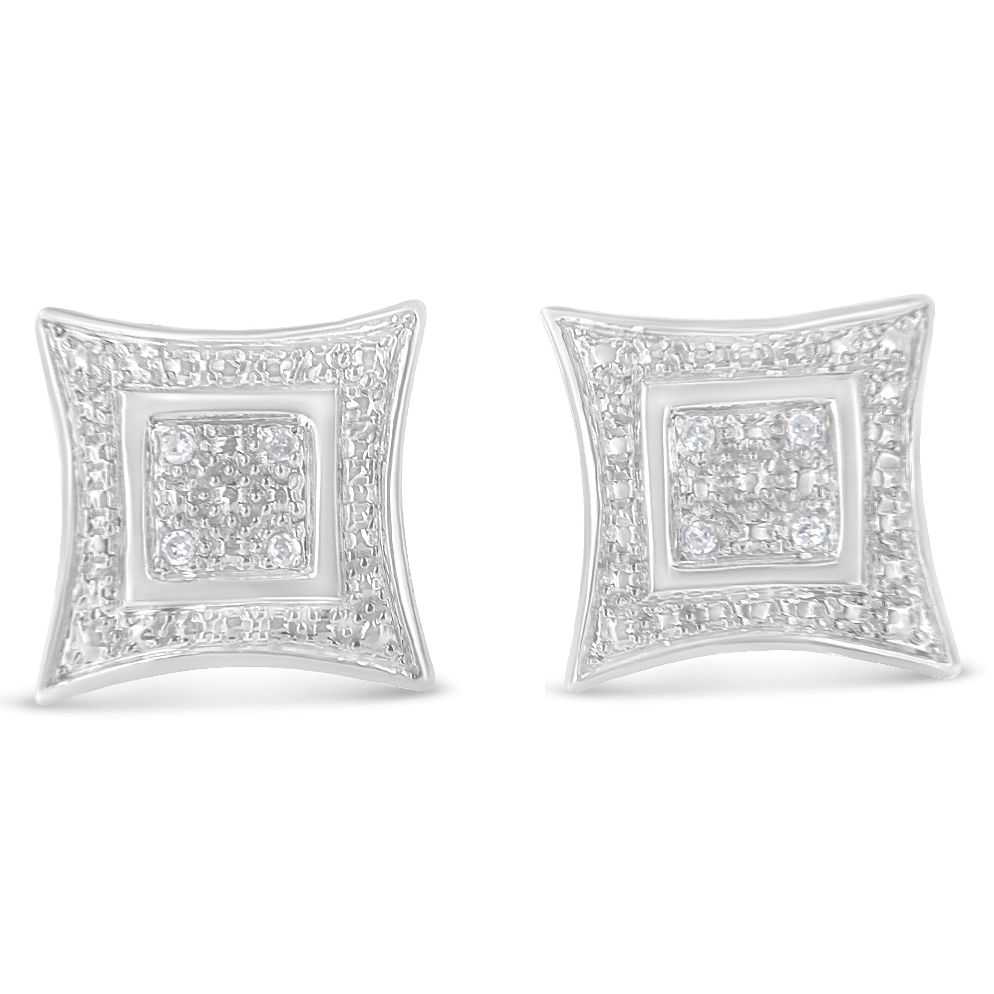.925 Sterling Silver Diamond Accented 4-Stone Four Pointed Star Shaped Halo-Style Stud Earrings (H-I Color, I2-I3 Clarity) by Bids.com