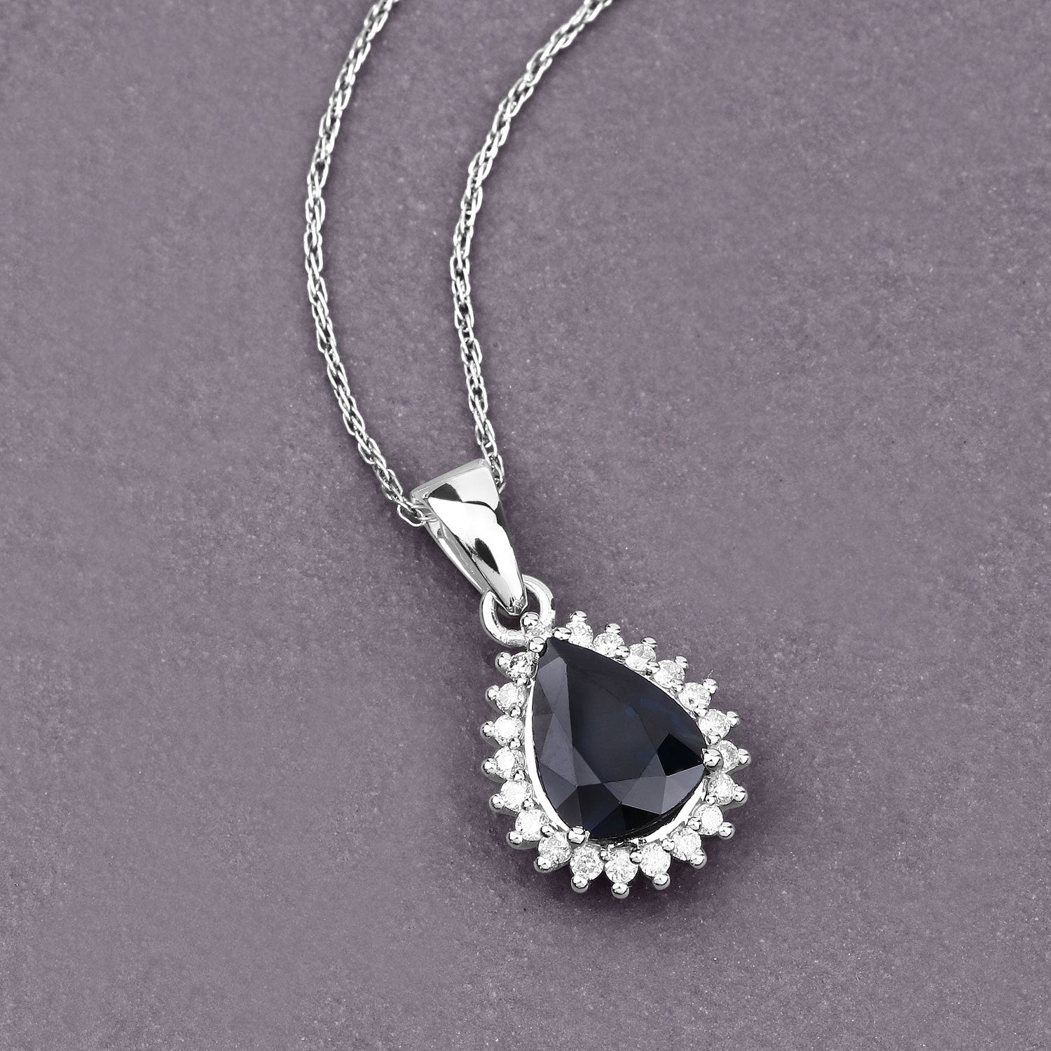 2.09 Carat Genuine Blue Sapphire and White Diamond 14K White Gold Pendant by Bids.com