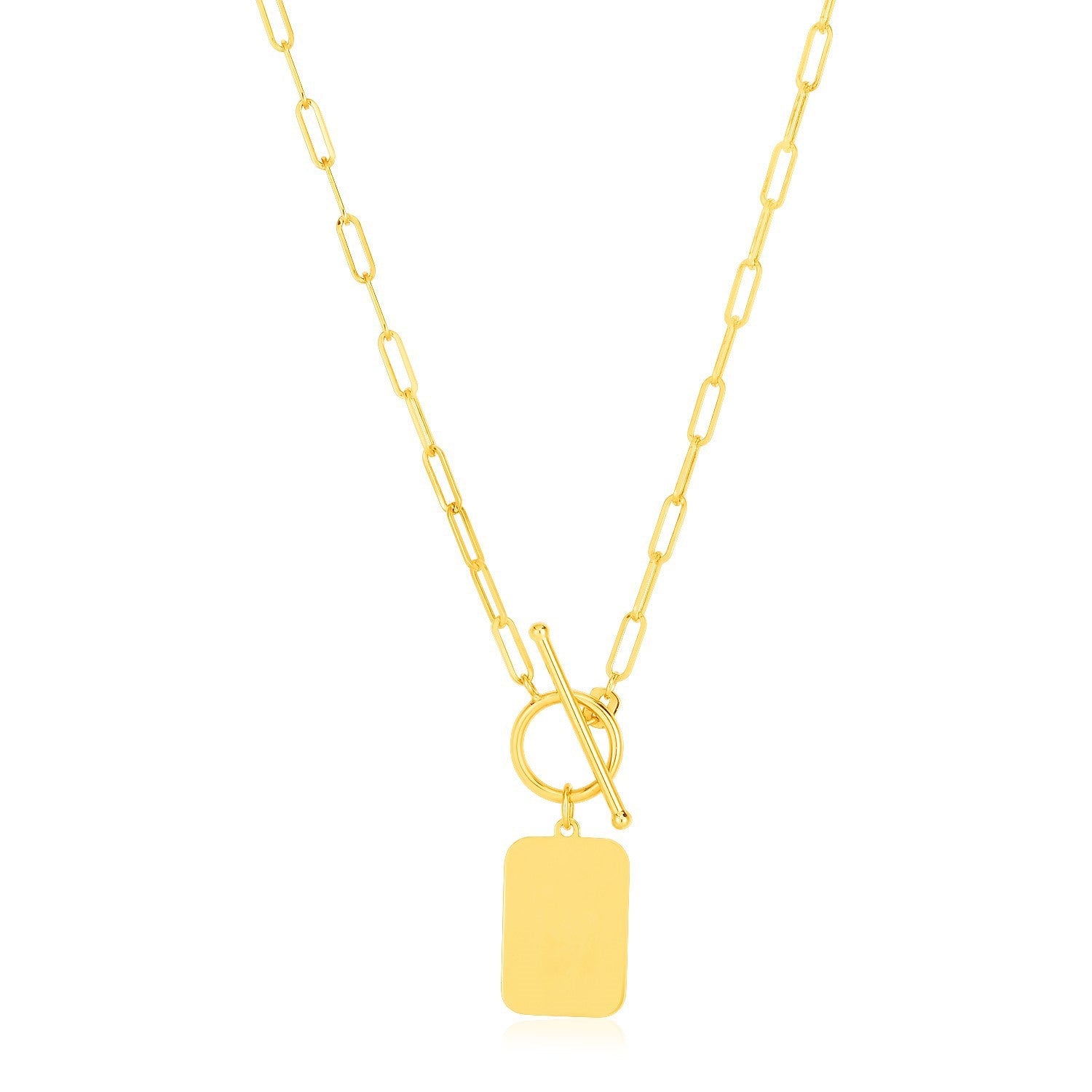 14k Yellow Gold Paperclip Chain Necklace with Rounded Rectangle Pendant by Bids.com
