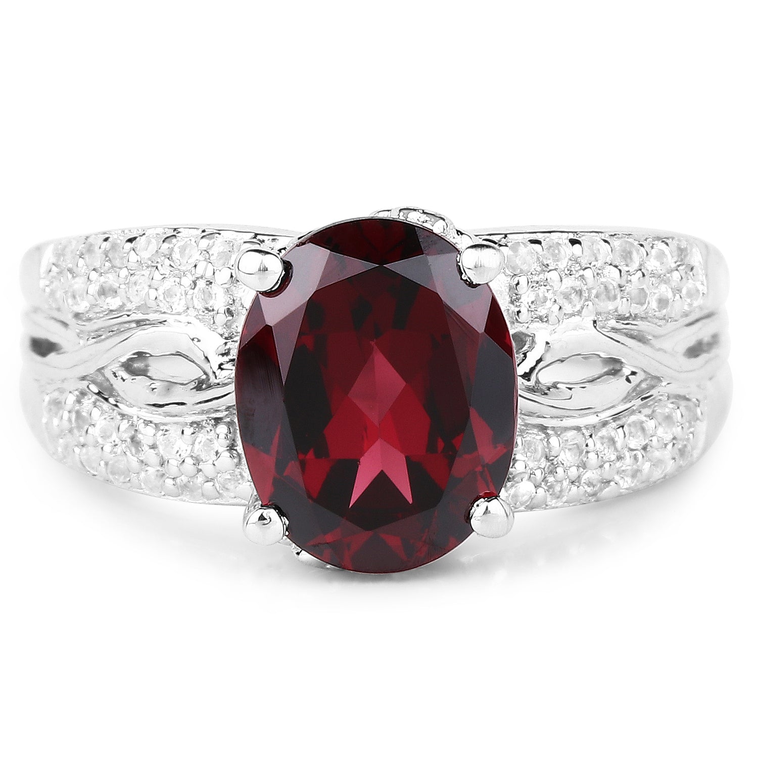 3.23 Carat Genuine Rhodolite and White Topaz .925 Sterling Silver Ring by Bids.com