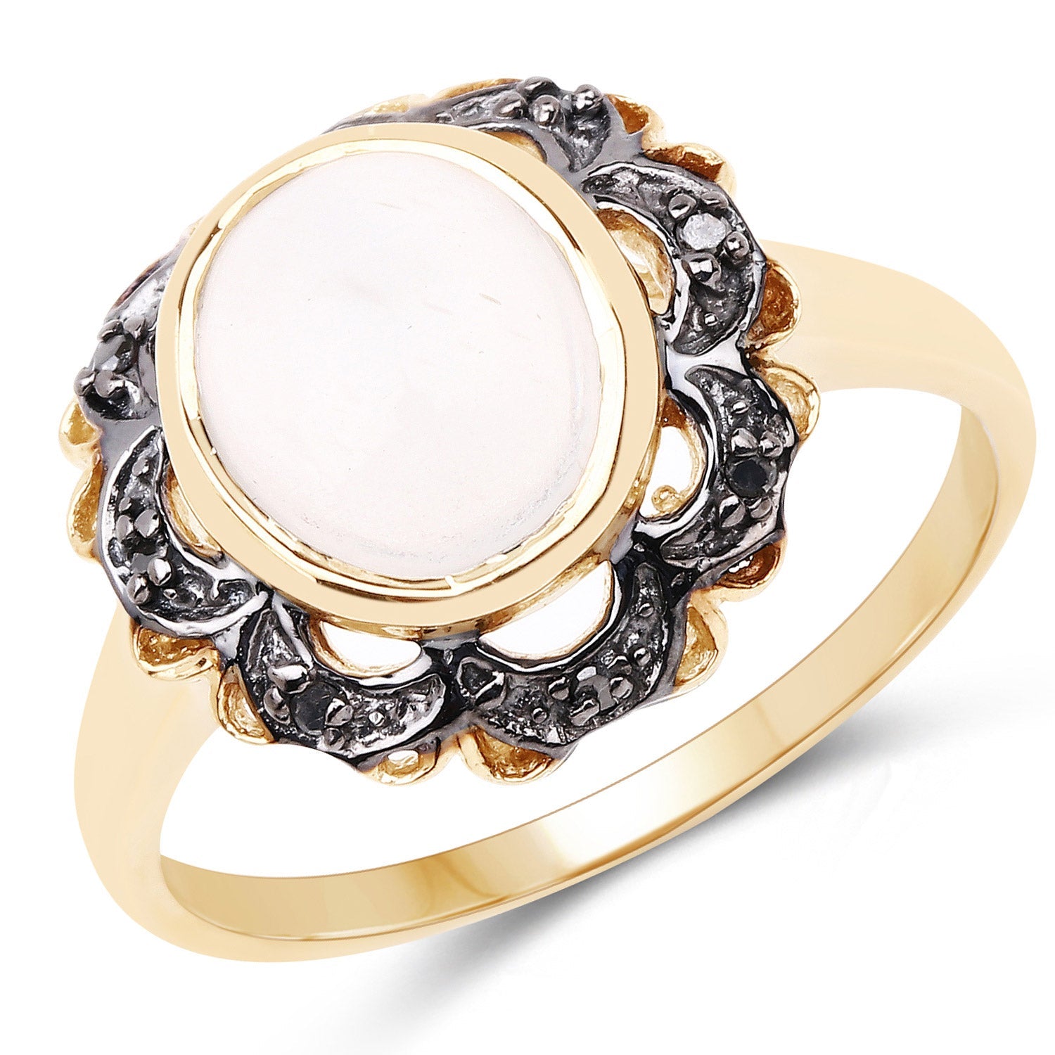 3.04 Carat Genuine White Moonstone and Black Diamond .925 Sterling Silver Ring by Bids.com