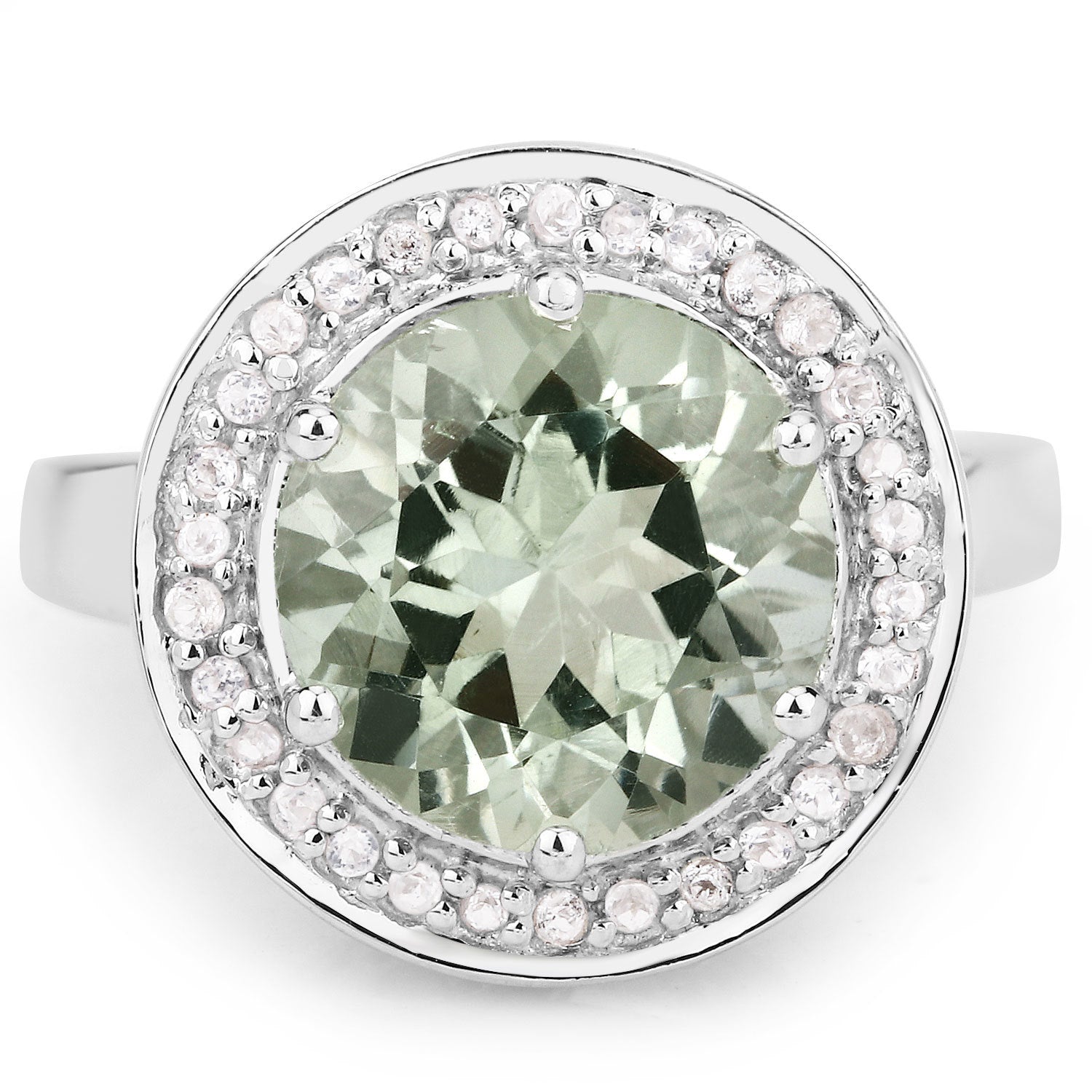 4.94 Carat Genuine Green Amethyst and White Topaz .925 Sterling Silver Ring by Bids.com