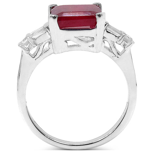 4.30 ct. t.w. Glass Filled Ruby and White Topaz Ring in Sterling Silver by Bids.com