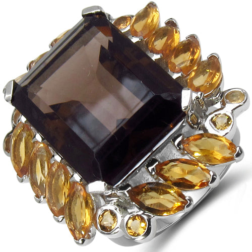 17.85 Carat Genuine Smoky Quartz & Citrine .925 Sterling Silver Ring by Bids.com