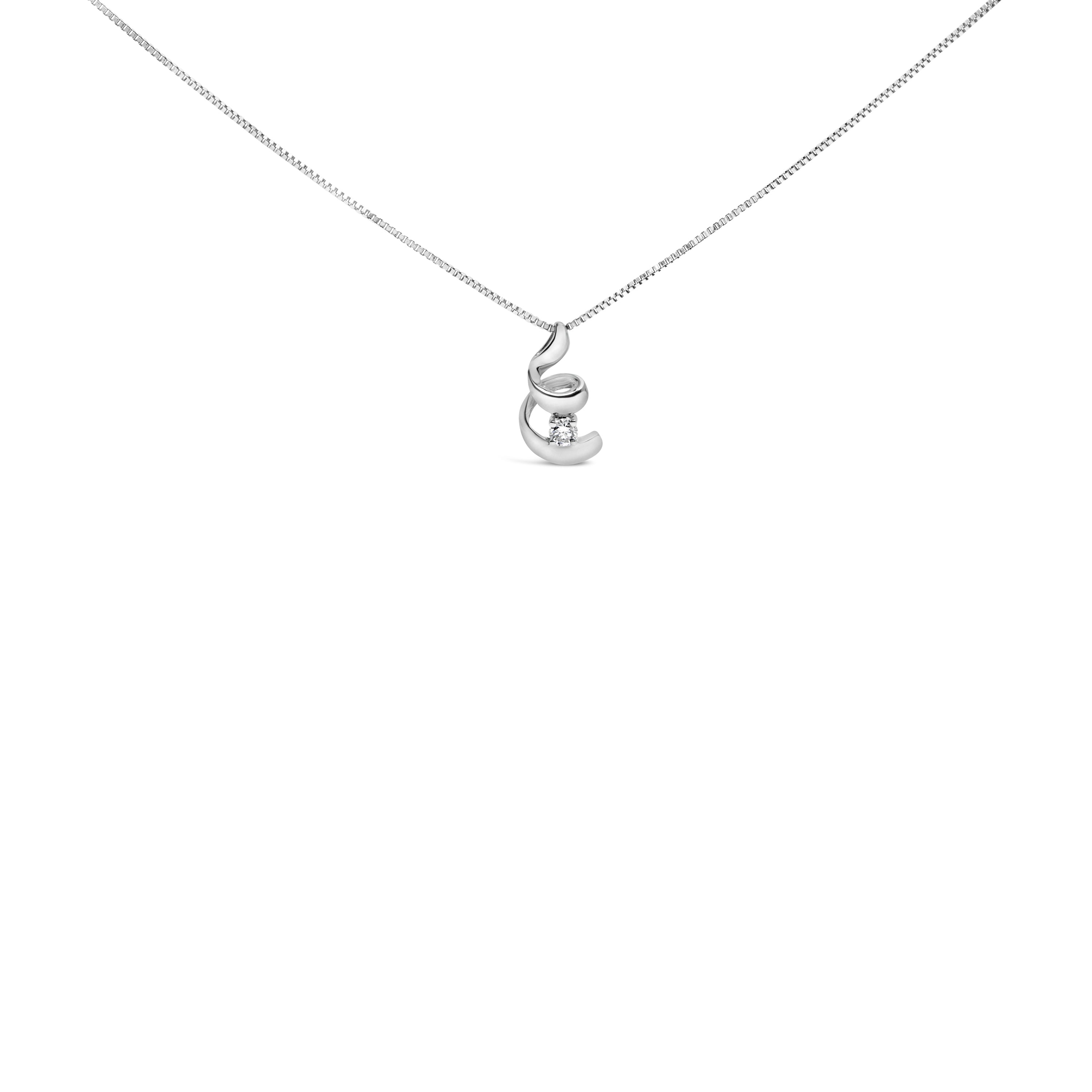 10K White Gold 1/10 Cttw Diamond Solitaire Spiral 18" Pendant Necklace (I-J Color, I2-I3 Clarity) by Bids.com