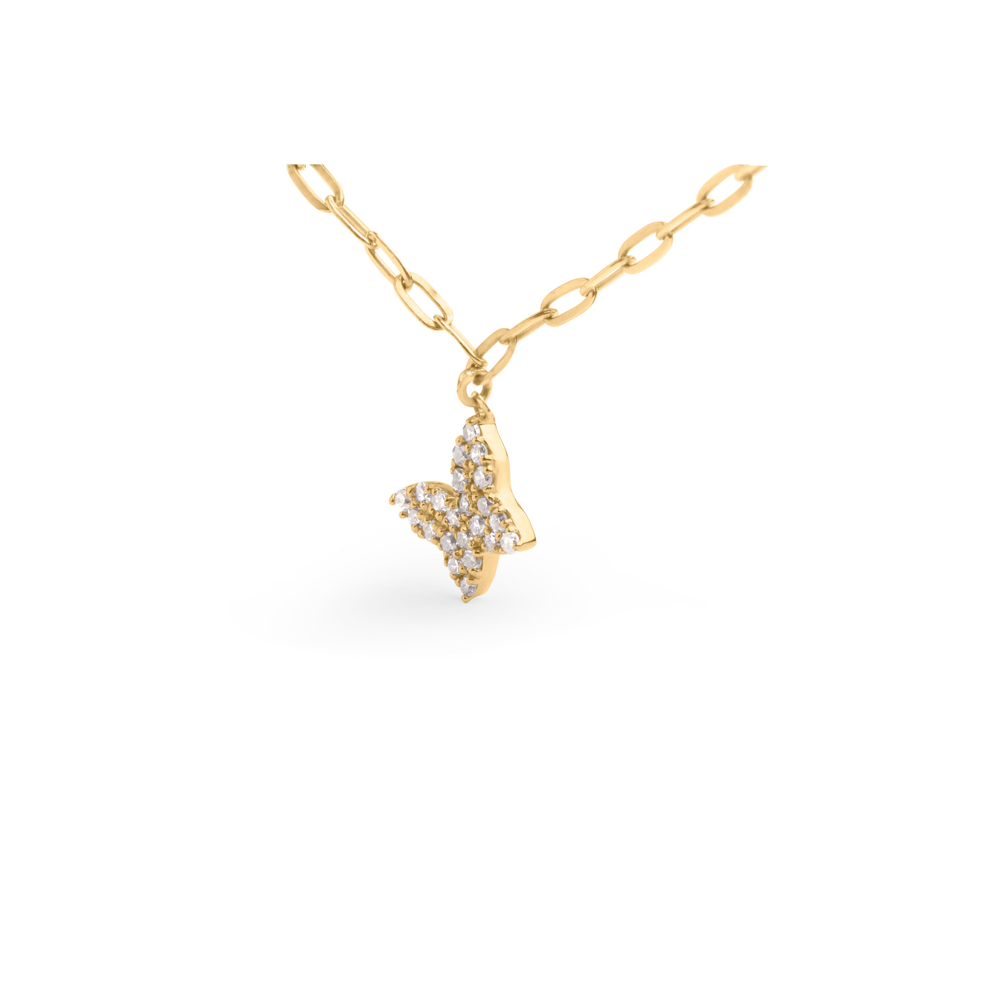 14KT Yellow Gold 1/2 Cttw Diamond Butterfly Station Paperclip Station Necklace (I-J Color, I1-I2 Clarity) - Adjustable 15"-17" Inches by Bids.com