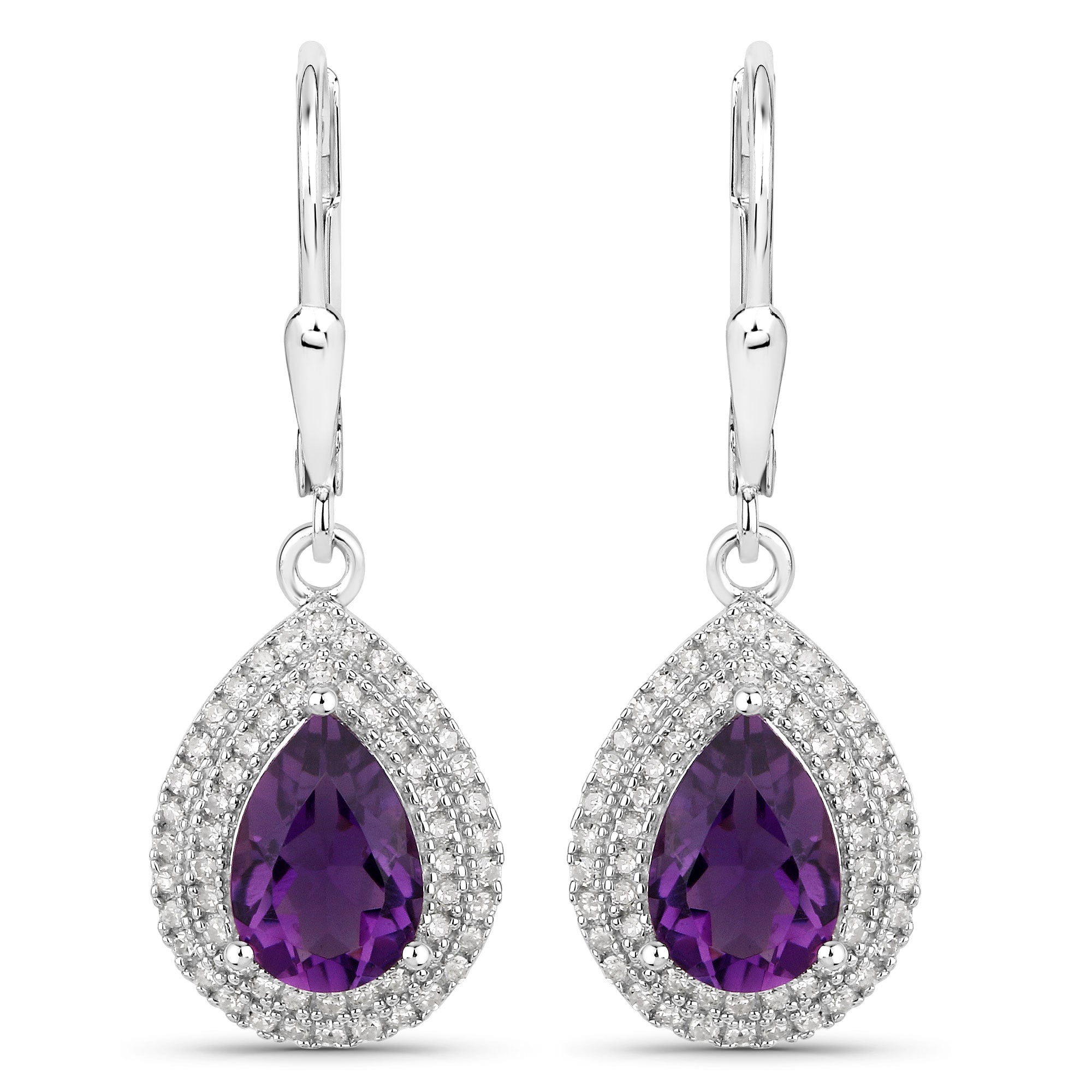 2.77 Carat Genuine Amethyst and White Diamond .925 Sterling Silver Earrings by Bids.com