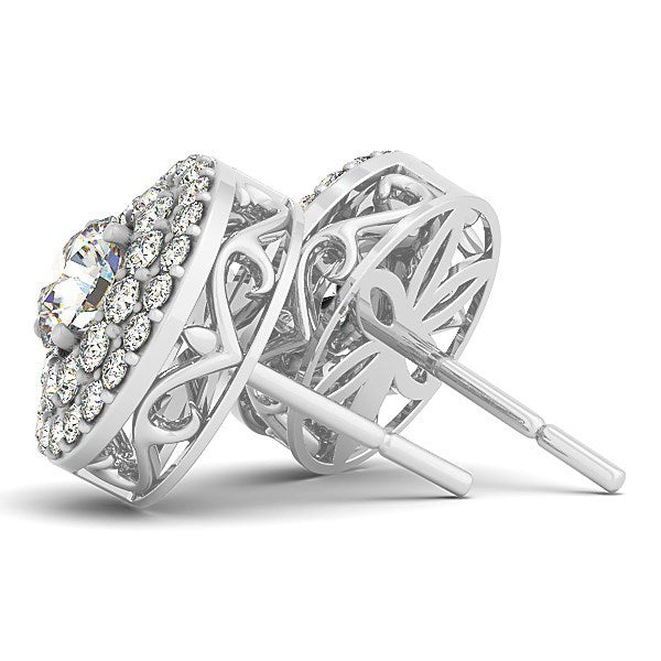 14k White Gold Double Halo Round Diamond Earrings (1 1/4 cttw) by Bids.com