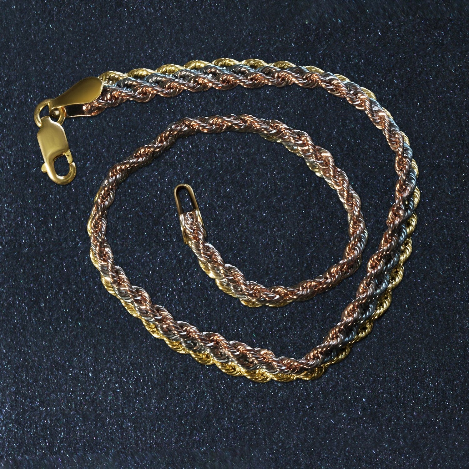 10k Tri-Toned Gold Multi-Strand Rope Chain Bracelet (6.35 mm) by Bids.com