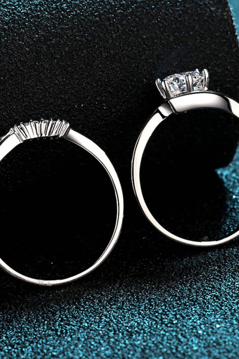 Brilliant Round Cut Sparkala™ Rhodium-Plated Two-Piece Ring Set by Sparkala