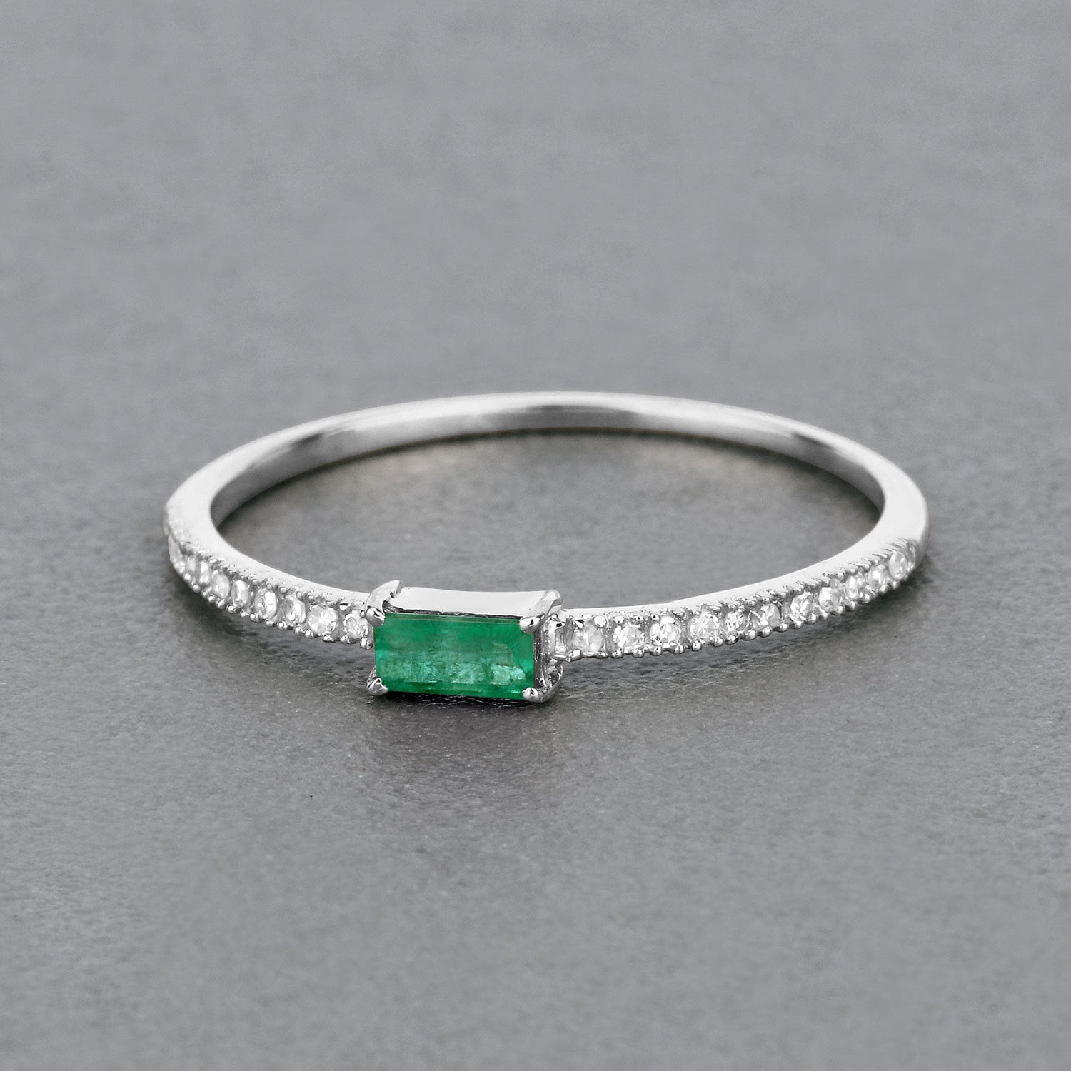 0.18 Carat Genuine Zambian Emerald and White Diamond 14K White Gold Ring by Bids.com
