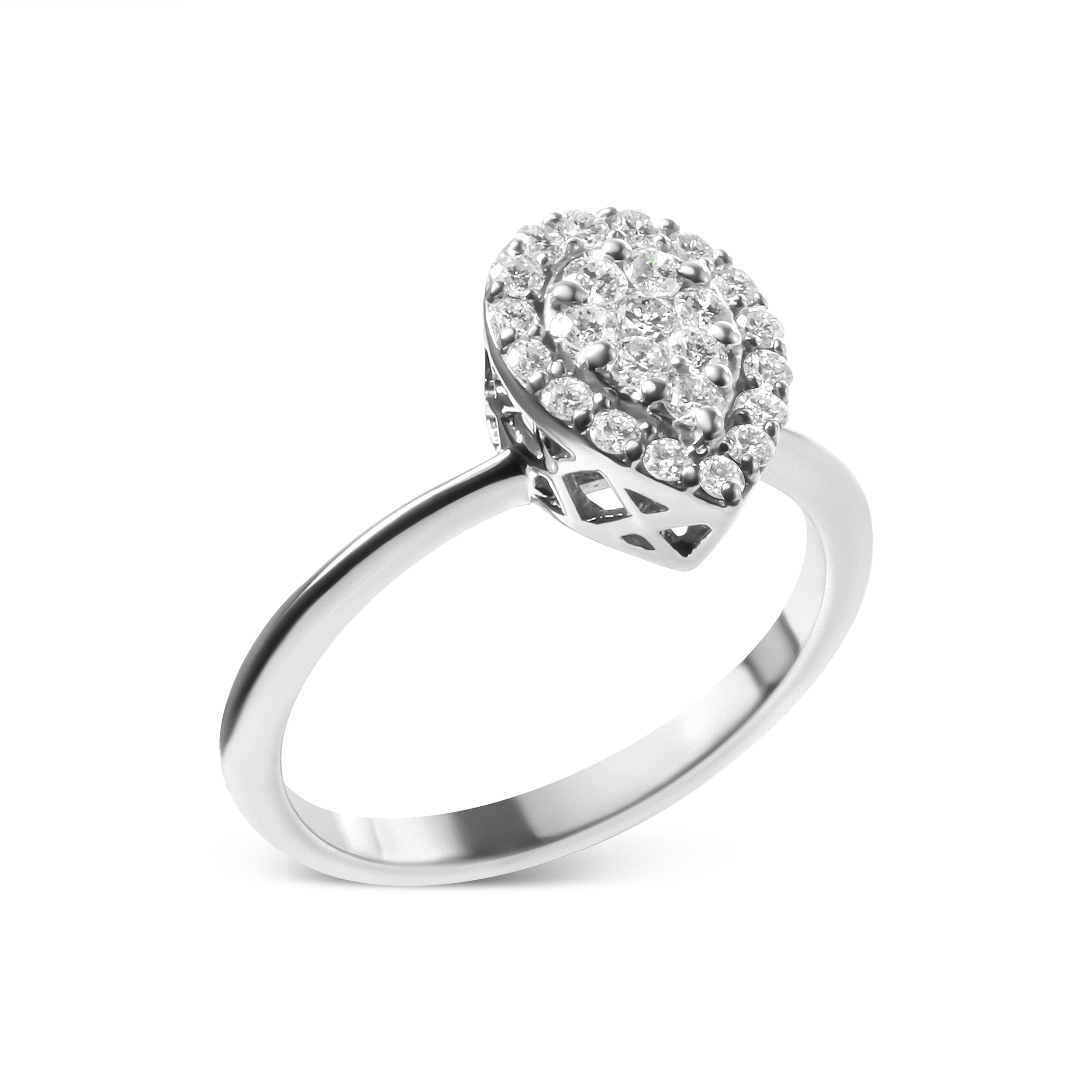 10K White Gold 3/8 Cttw Round-Cut Lab Grown Diamond Cluster Pear Promise Ring (G-H Color, VS2-SI1 Clarity) - Size 7 DestGlow