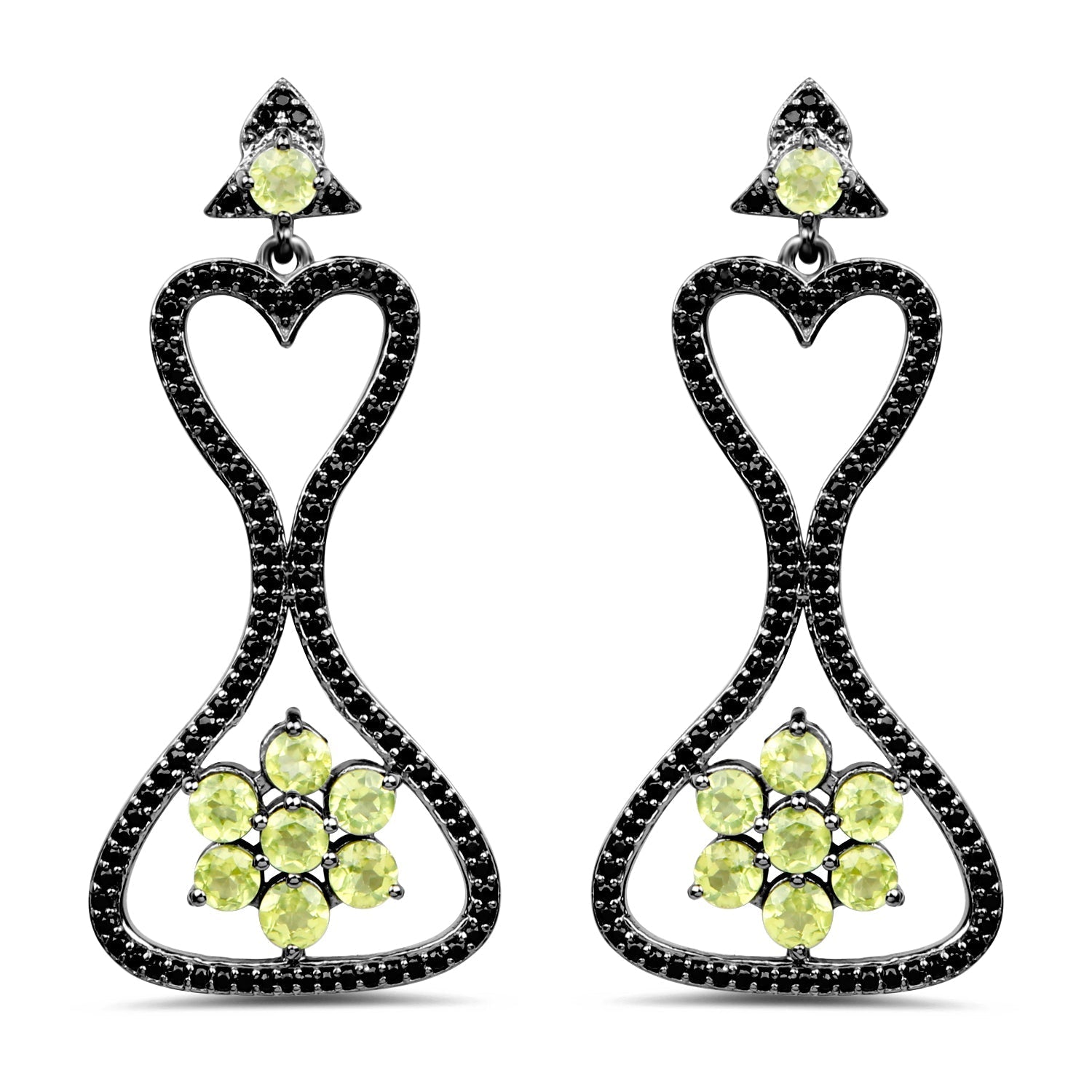 6.93 Carat Genuine Peridot and Black Spinel .925 Sterling Silver Earrings