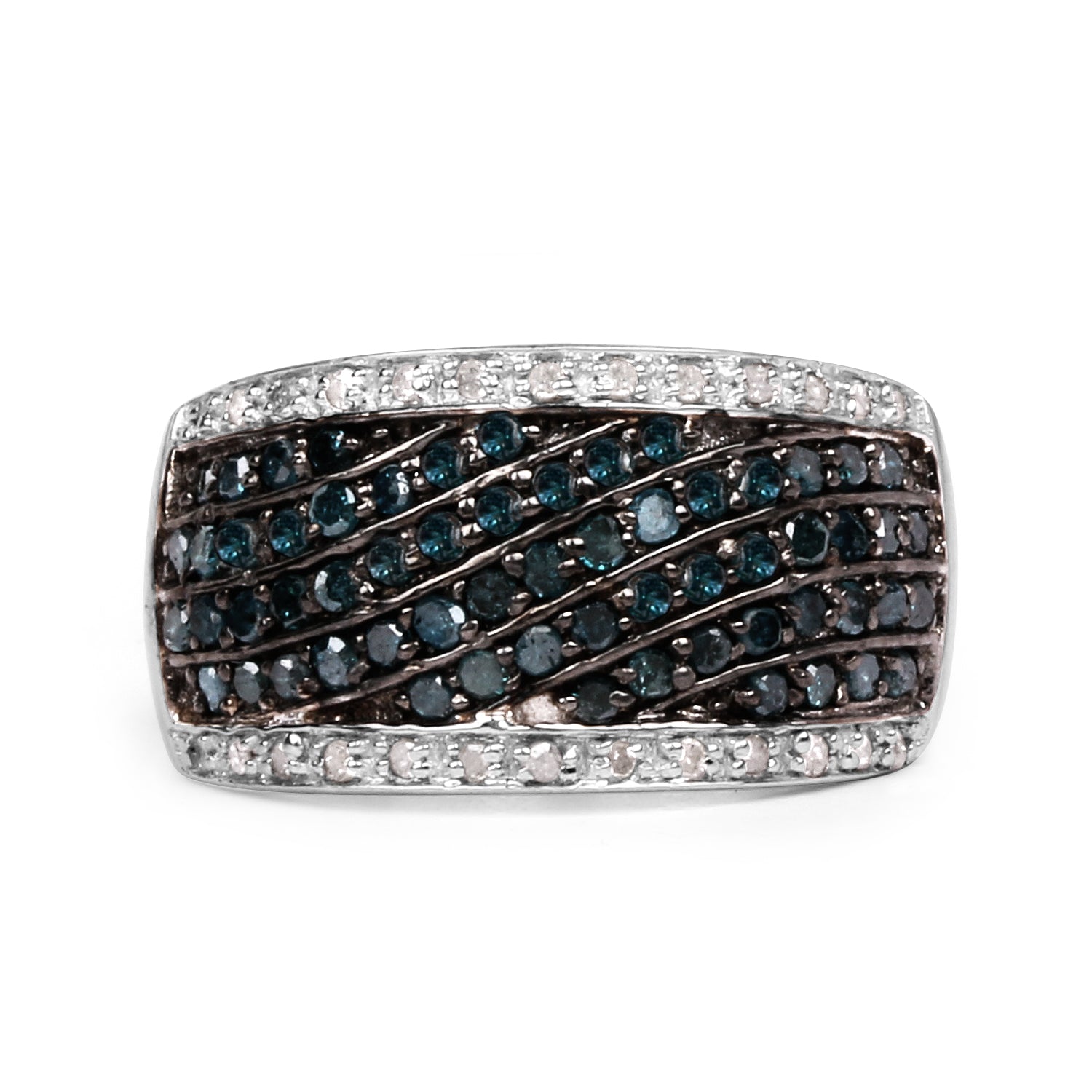 0.80 Carat Genuine Blue Diamond and White Diamond .925 Sterling Silver Ring by Bids.com