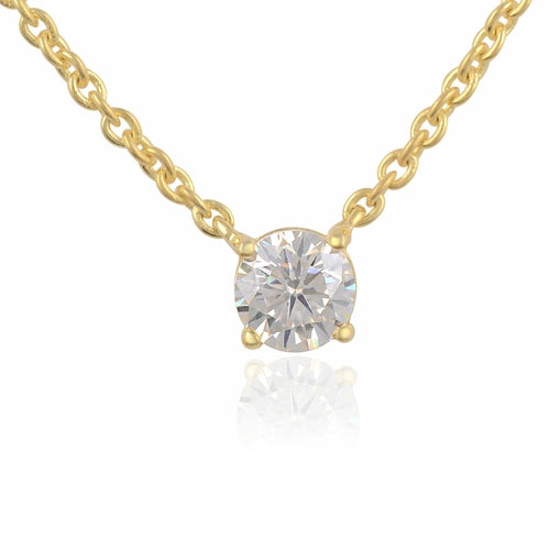 White Moissanite Chain Pendant - 5mm Round Lab Grown Sterling Silver Necklace