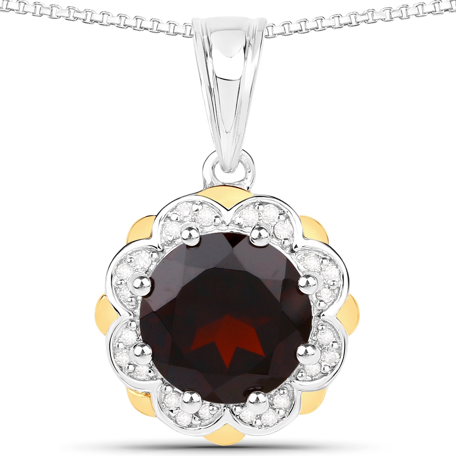 2.32 Carat Genuine Garnet and White Diamond 14K Yellow Gold with .925 Sterling Silver Pendant by Bids.com