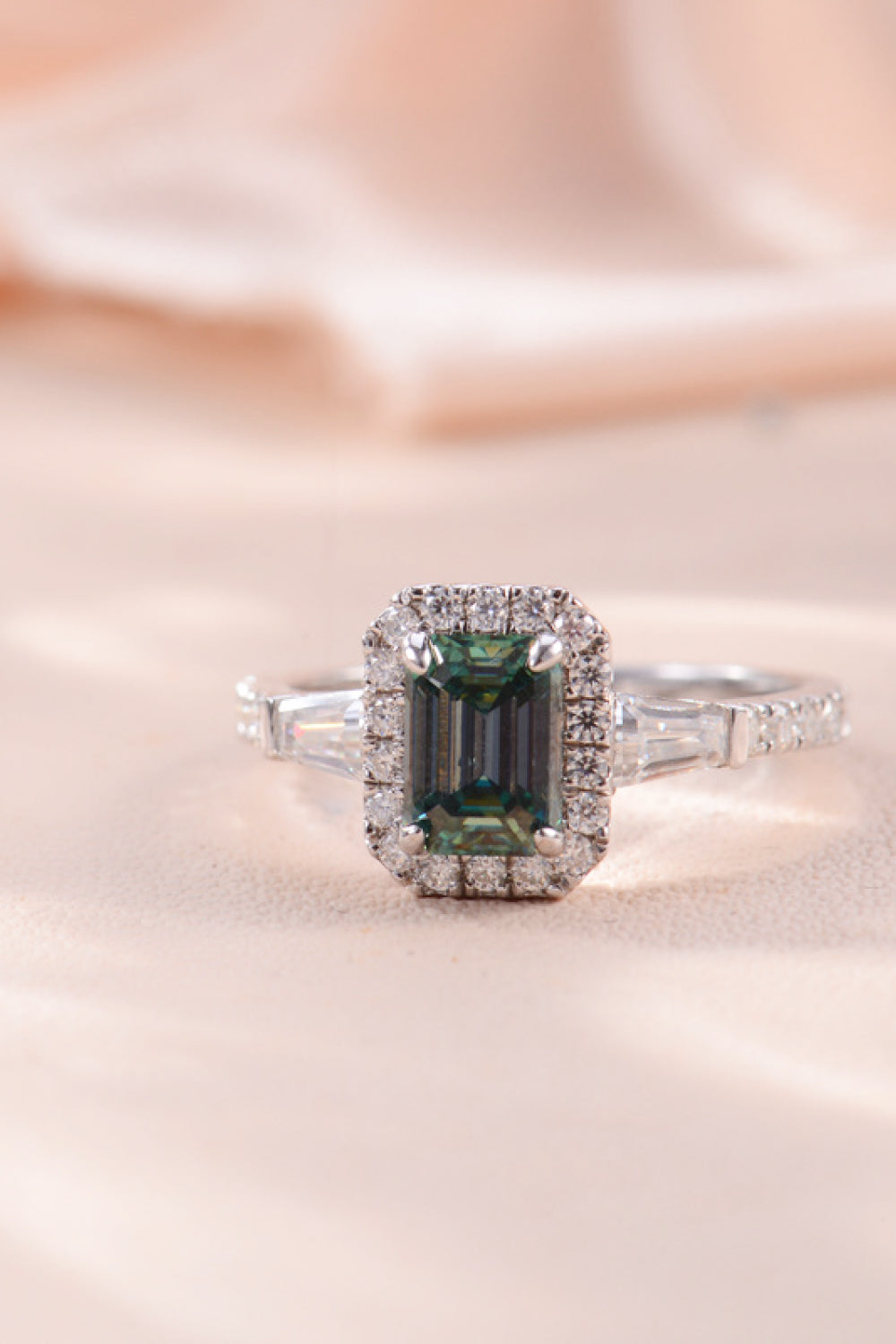 1 Carat Green Emerald-Cut Sparkala™ Platinum Over Pure Sterling Silver Ring - DestGlow