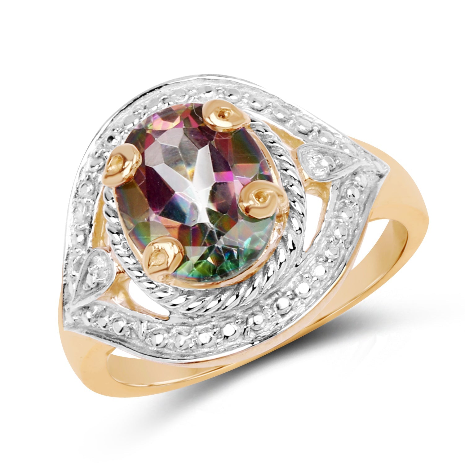 14K Yellow Gold Plated 3.15 Carat Genuine Quartz Mystic .925 Sterling Silver Ring by Bids.com