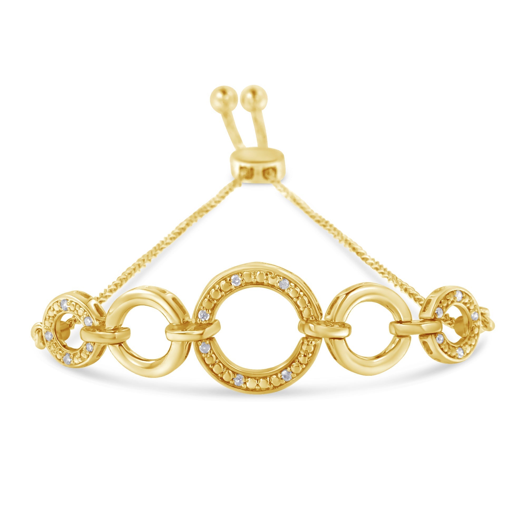 10K Yellow Gold over .925 Sterling Silver Diamond Accented Graduated Infinity Open Circle 6â€-9†Adjustable Bolo Bracelet
