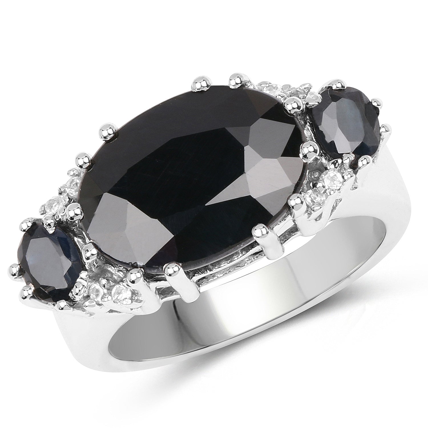 8.62 Carat Genuine Black Sapphire & White Topaz .925 Sterling Silver Ring by Bids.com