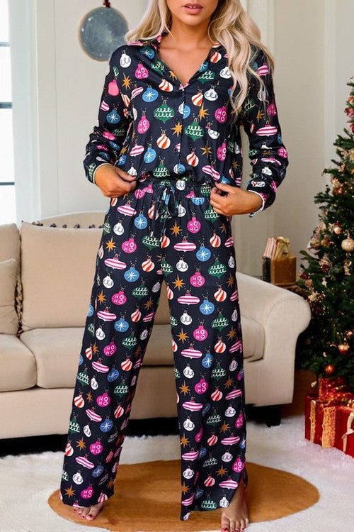 Women's Christmas Pajama Set - Holiday Print Long Sleeve Shirt & Pants