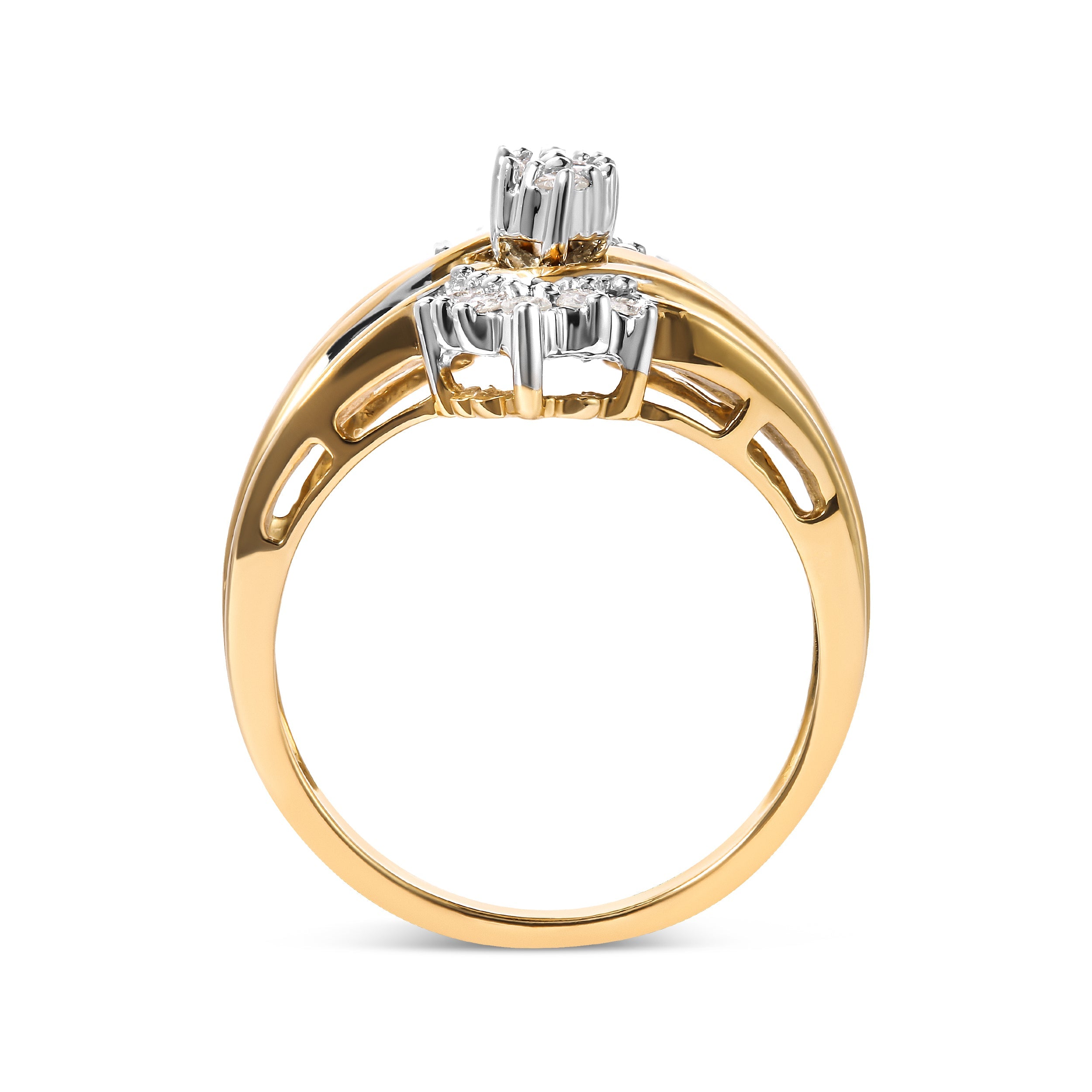 10K Two-Toned 1/2 Cttw Round And Baguette-Cut Composite Pear Head Diamond Ring (H-I Color, I2-I3 Clarity) - Ring Size 7 by Bids.com
