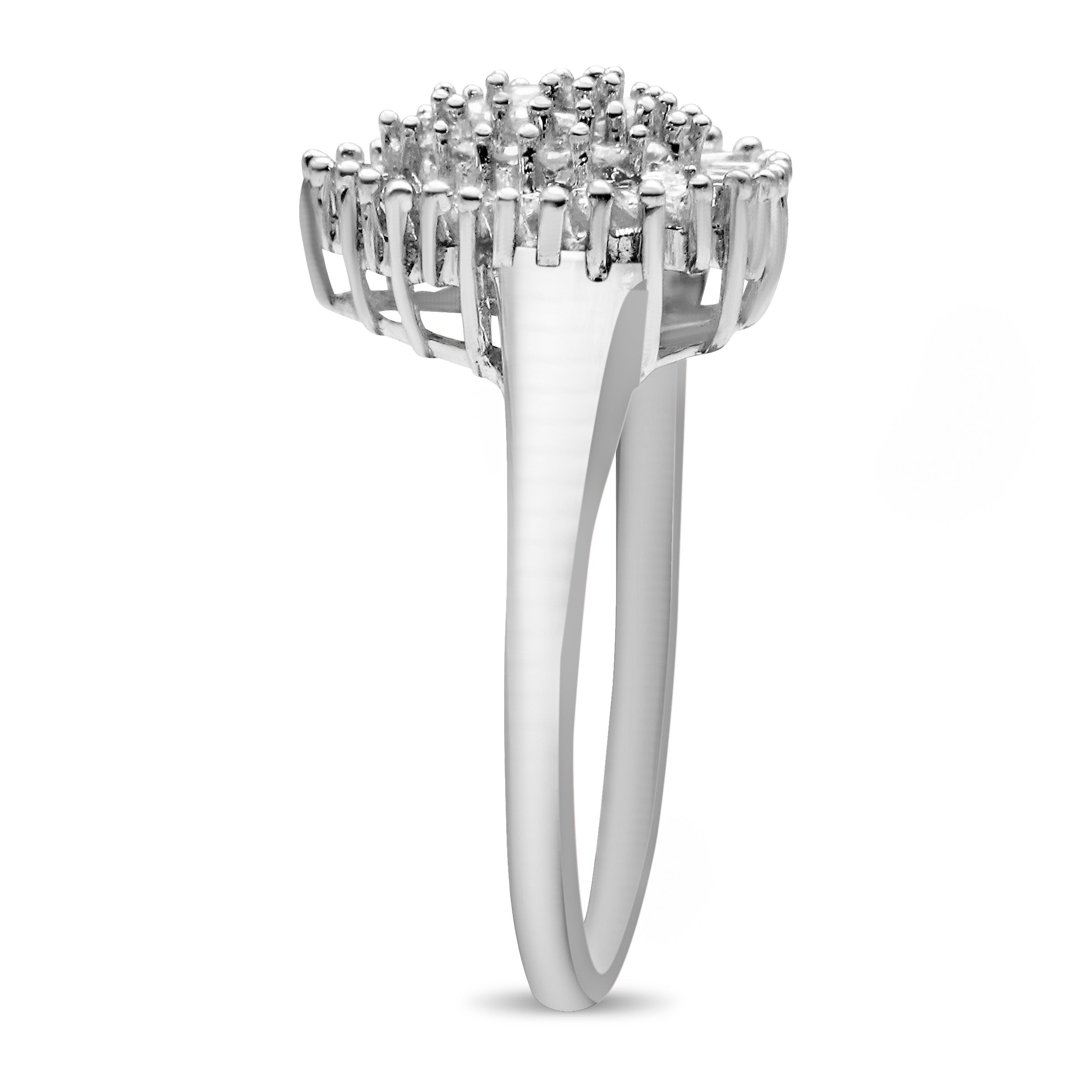 10K White Gold 1/2 Cttw Round & Baguette Cut Diamond Pear Shaped Domed Pavé Cluster with Halo Cocktail Ring (H-I Color, SI1-SI2 Clarity) - Size 5 by Bids.com