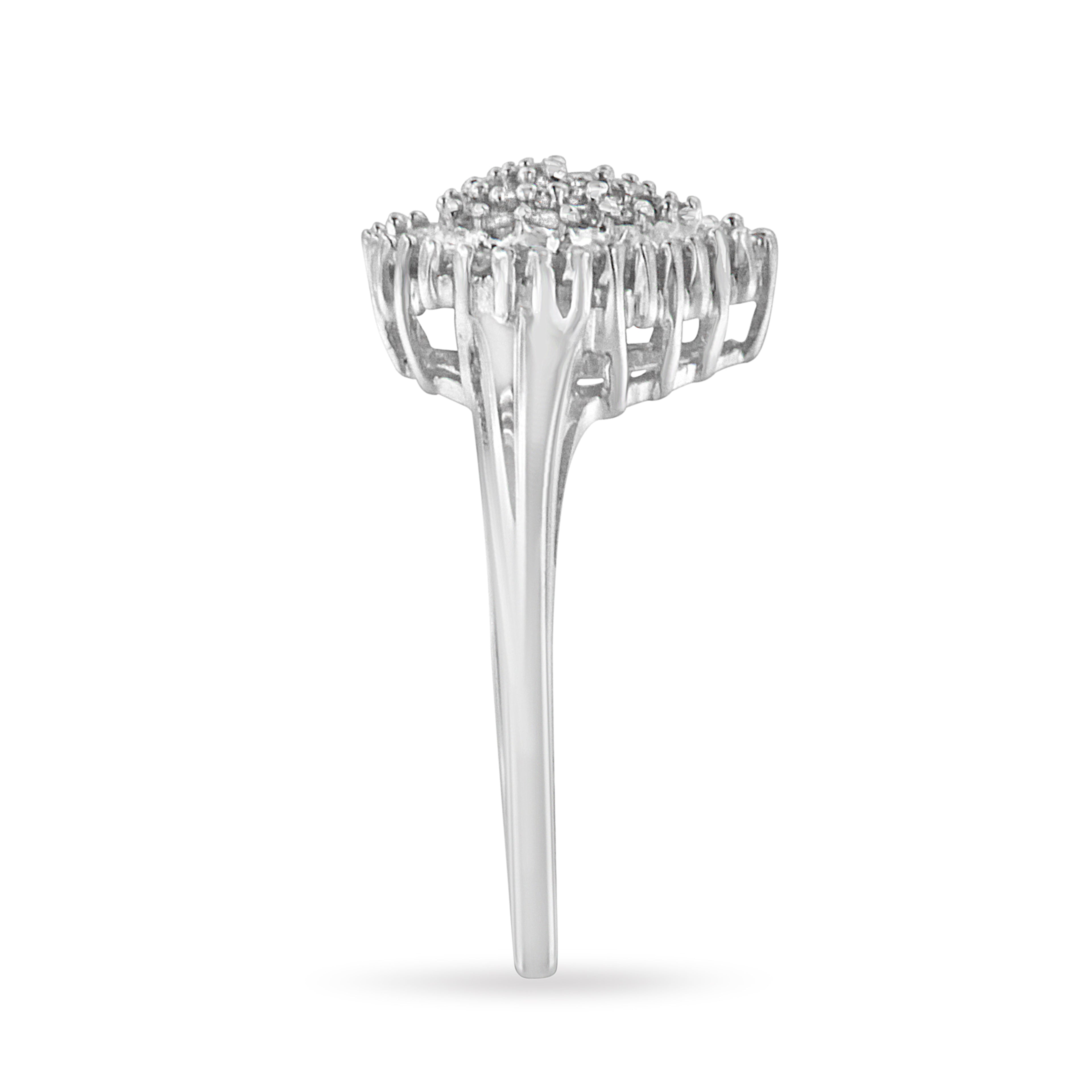 10K White Gold 1/2 Cttw Round & Baguette Cut Diamond Pear Shaped Domed Pavé Cluster with Halo Cocktail Ring (H-I Color, SI1-SI2 Clarity) - Size 5 by Bids.com