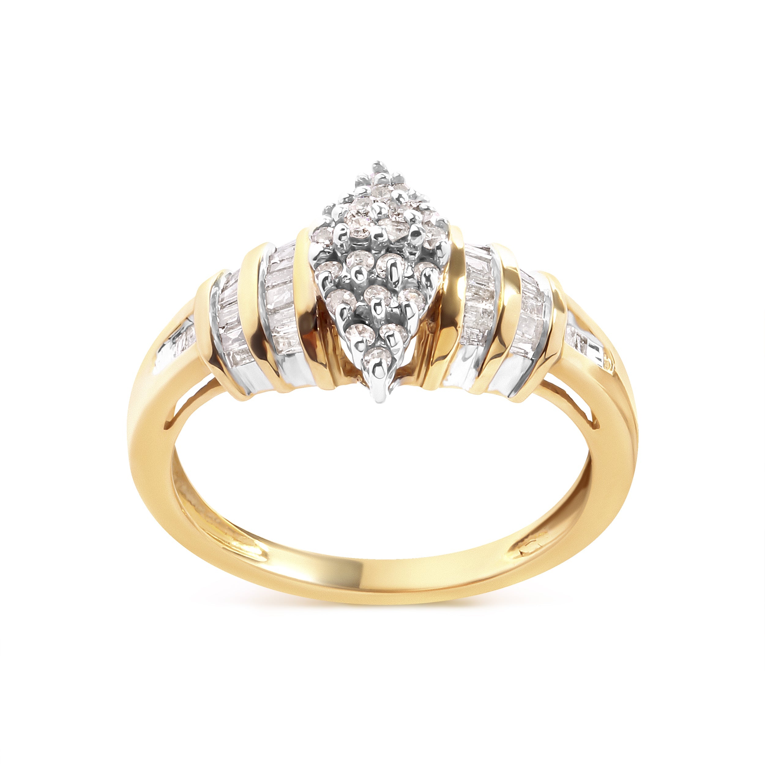 10K Yellow Gold 1/2 Cttw Diamond Pear Shaped Head and Multi Row Channel Set Shank Ring (H-I Color, SI2-I1 Clarity) - Ring Size 7 by Bids.com