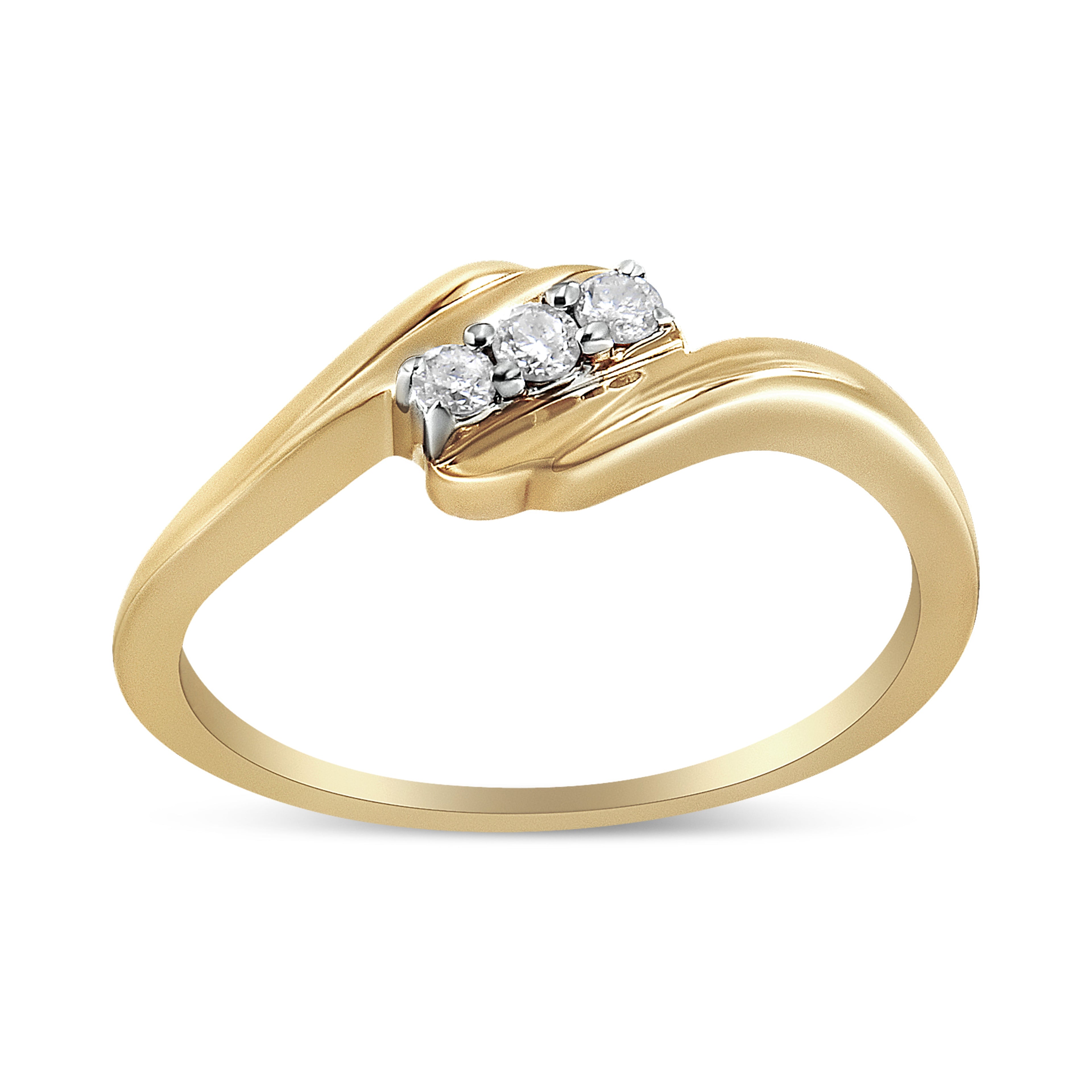 10K Yellow Gold over .925 Sterling Silver 1/10 Cttw Diamond Three-Stone Bypass Fashion Cocktail Ring ( I-J Color, I2-I3 Clarity) - Size 6 by Bids.com