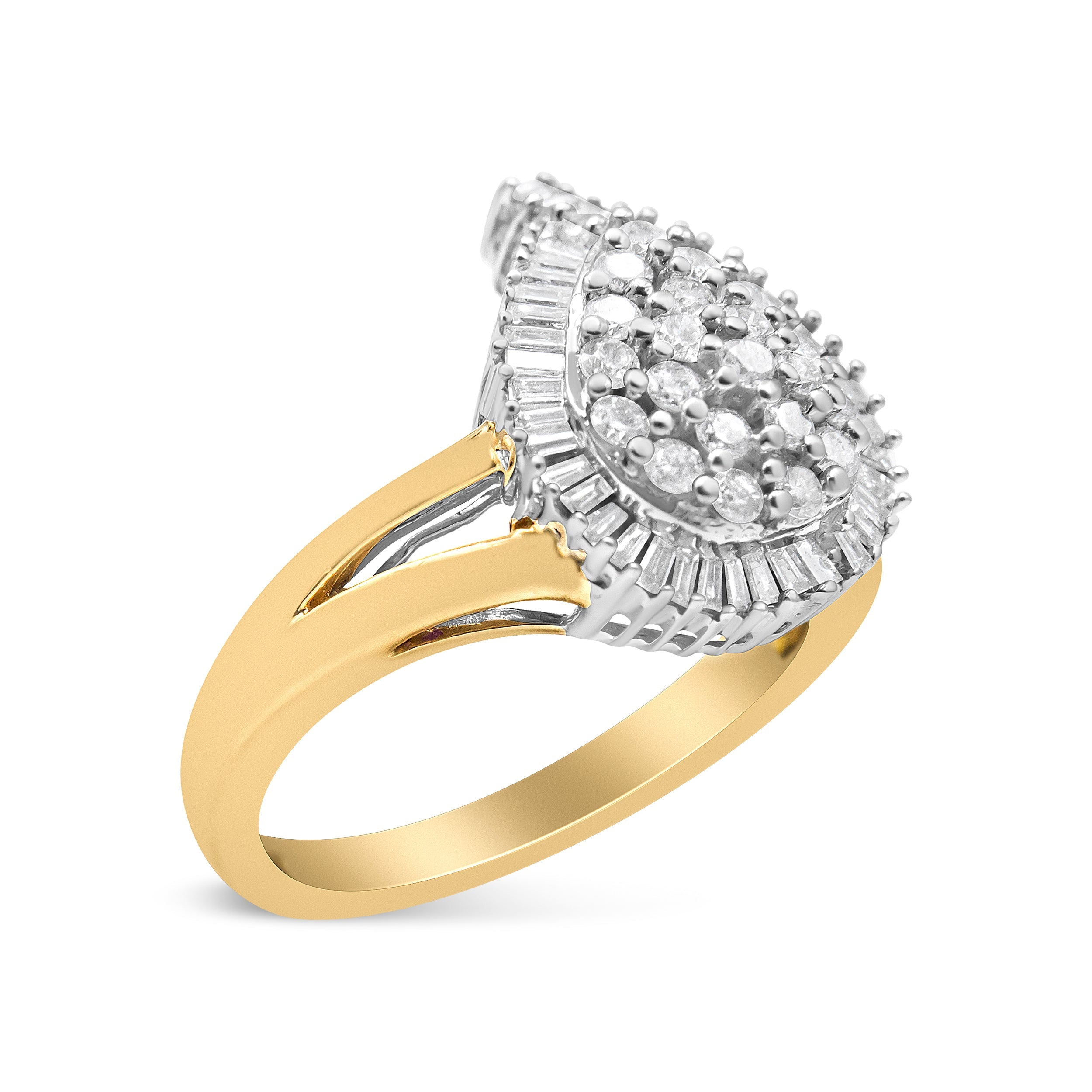 14K Yellow and White Gold 1.00 Cttw Round and Baguette-Cut Diamond Ballerina Cocktail Ring (H-I Color, SI2-I1 Clarity) by Bids.com