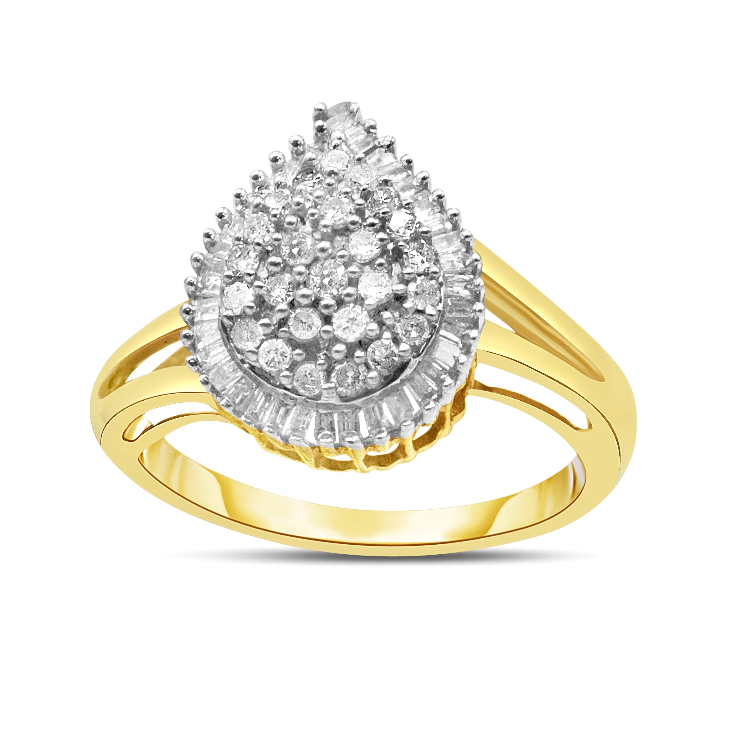 10K Yellow Gold 1/2 Cttw Round and Baguette-Cut Diamond Pear Ring (I-J Color, I1-I2 Clarity) - Size 7 by Bids.com