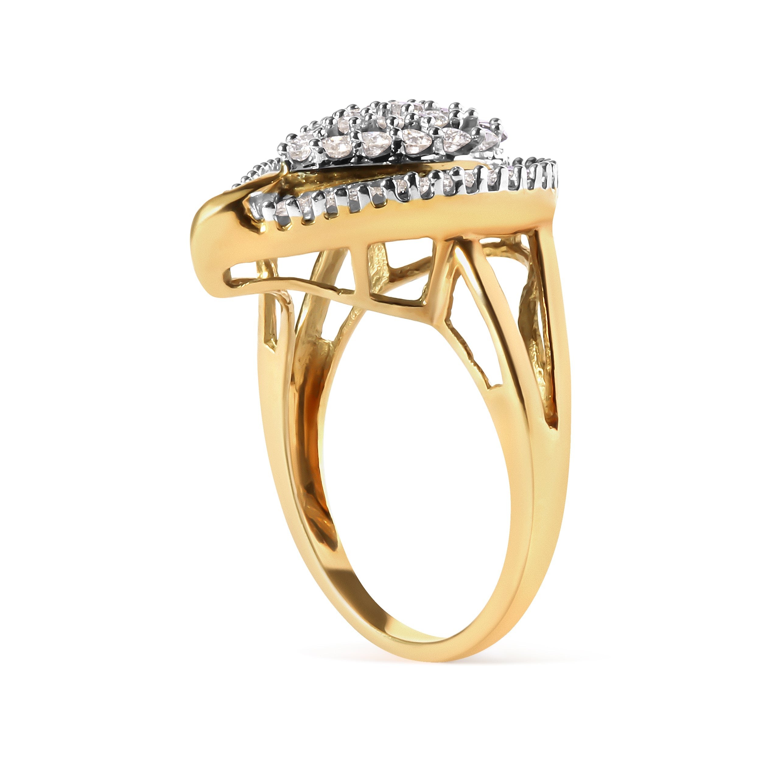 10K Yellow Gold 1 Cttw Round and Baguette Cut Diamond Ballerina Cluster Ring (H-I Color, SI2-I1 Clarity) by Bids.com