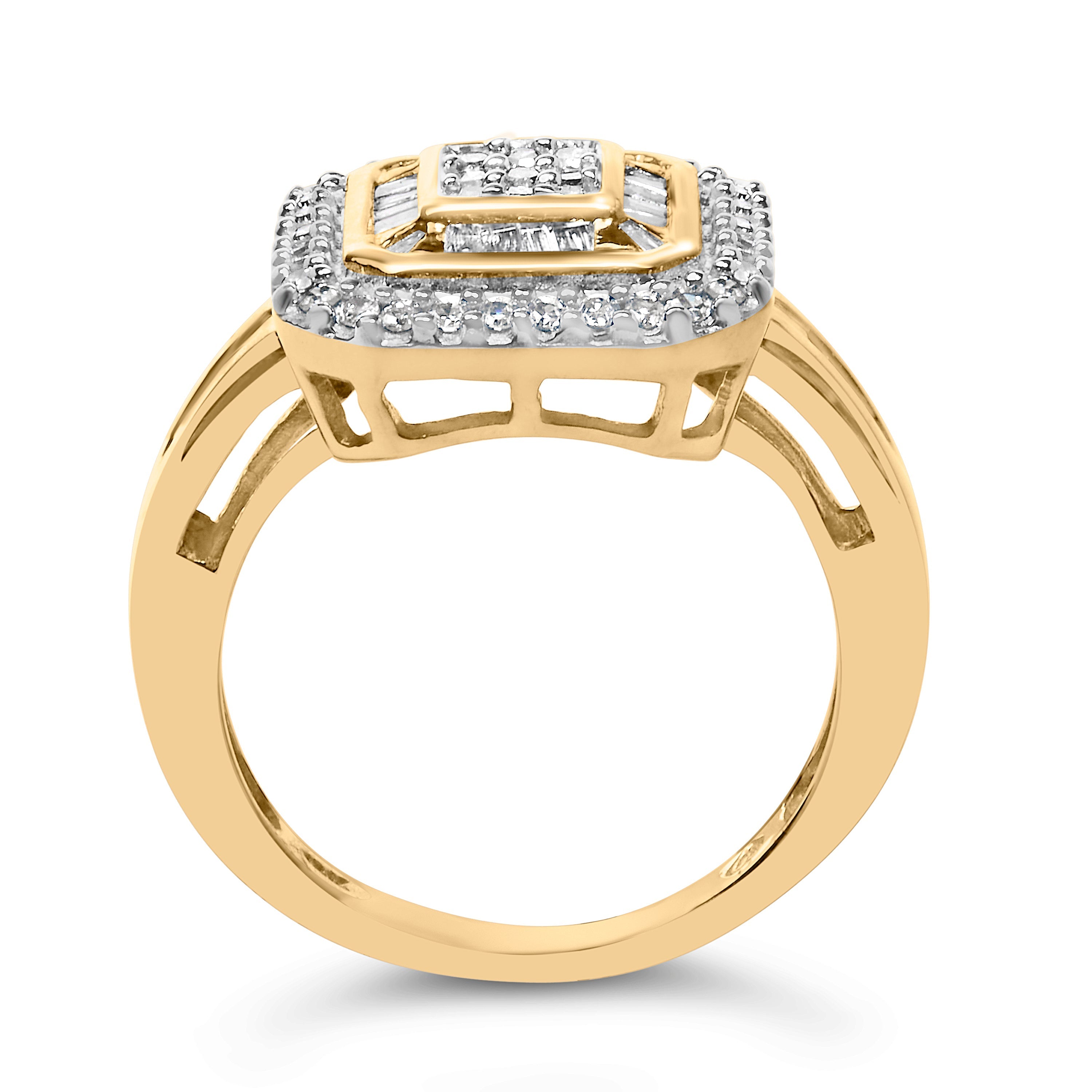10K Yellow Gold 1/2 Cttw Diamond Square Cluster Cocktail Ring DestGlow